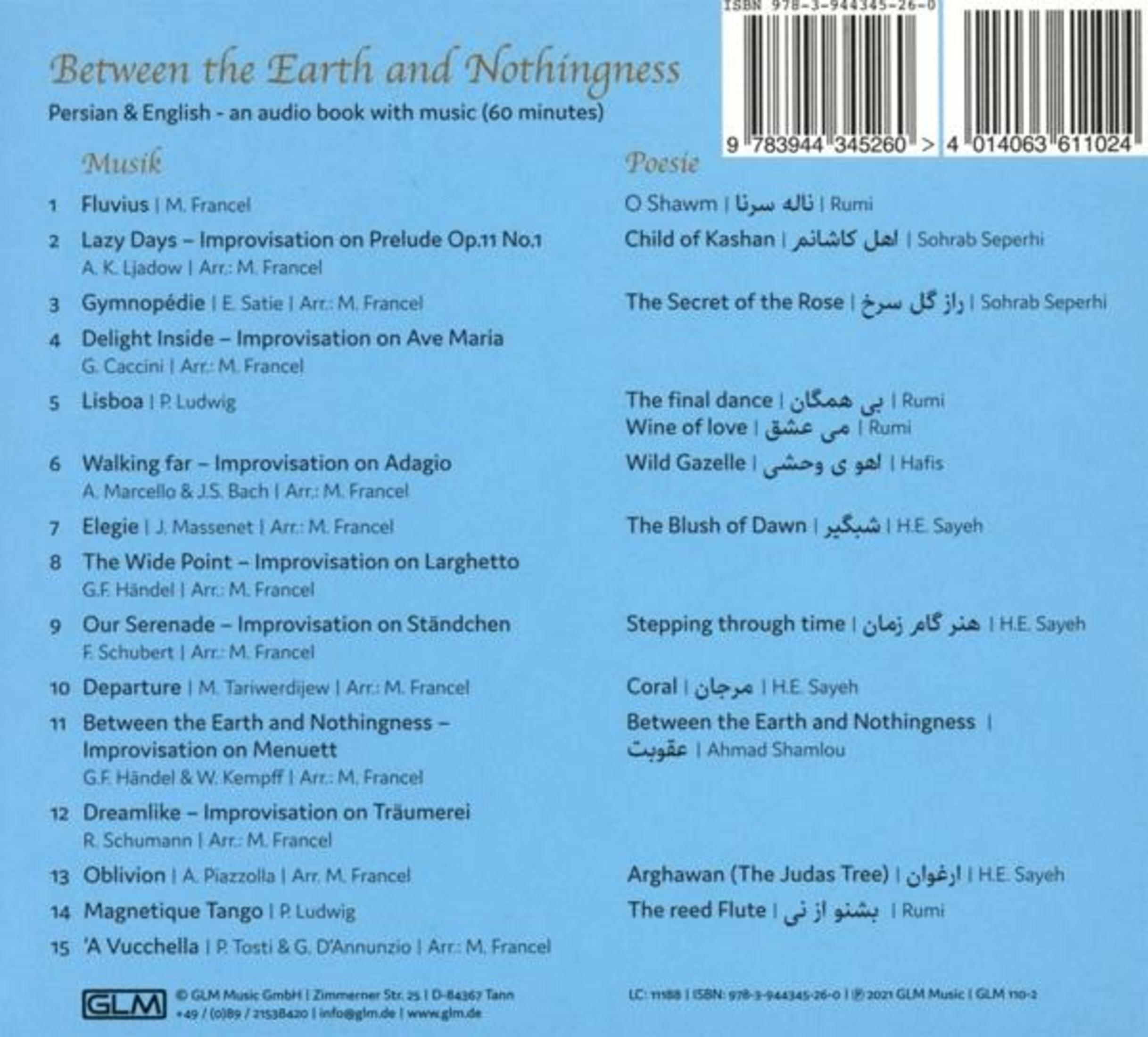 Rückseite einer blauen CD-Hülle mit Titelliste und Barcode.