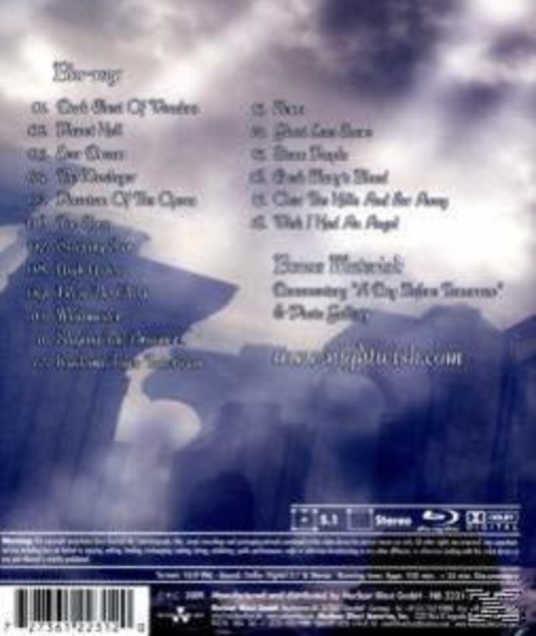 Rückseite einer Blu-ray-Hülle mit bläulichem Design, Tracklist, Bonuselementen und Barcode unten links.