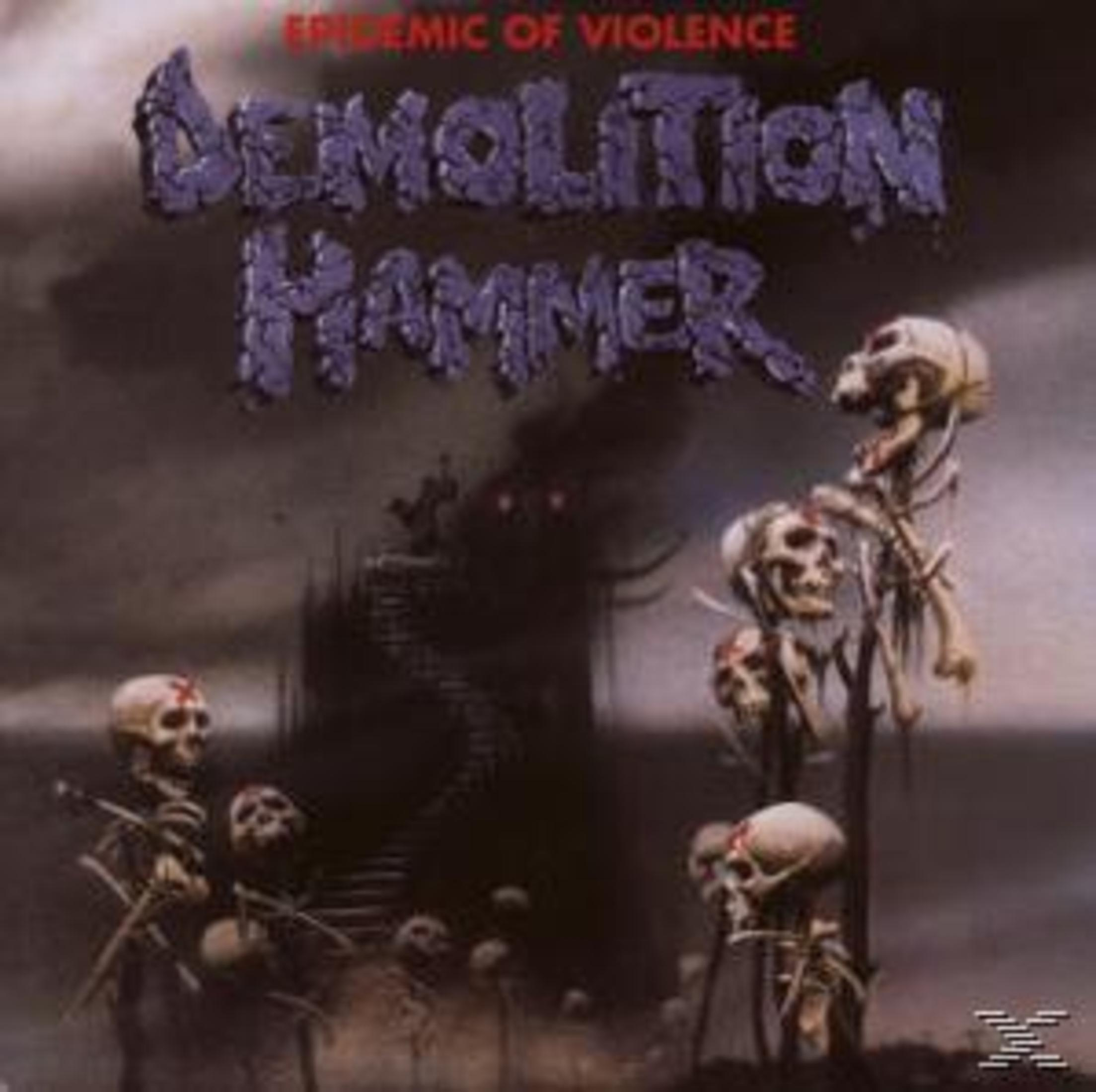 Düsteres Albumcover mit Schädeln auf Pfählen und einer finsteren Burg, betitelt Demolition Hammer.