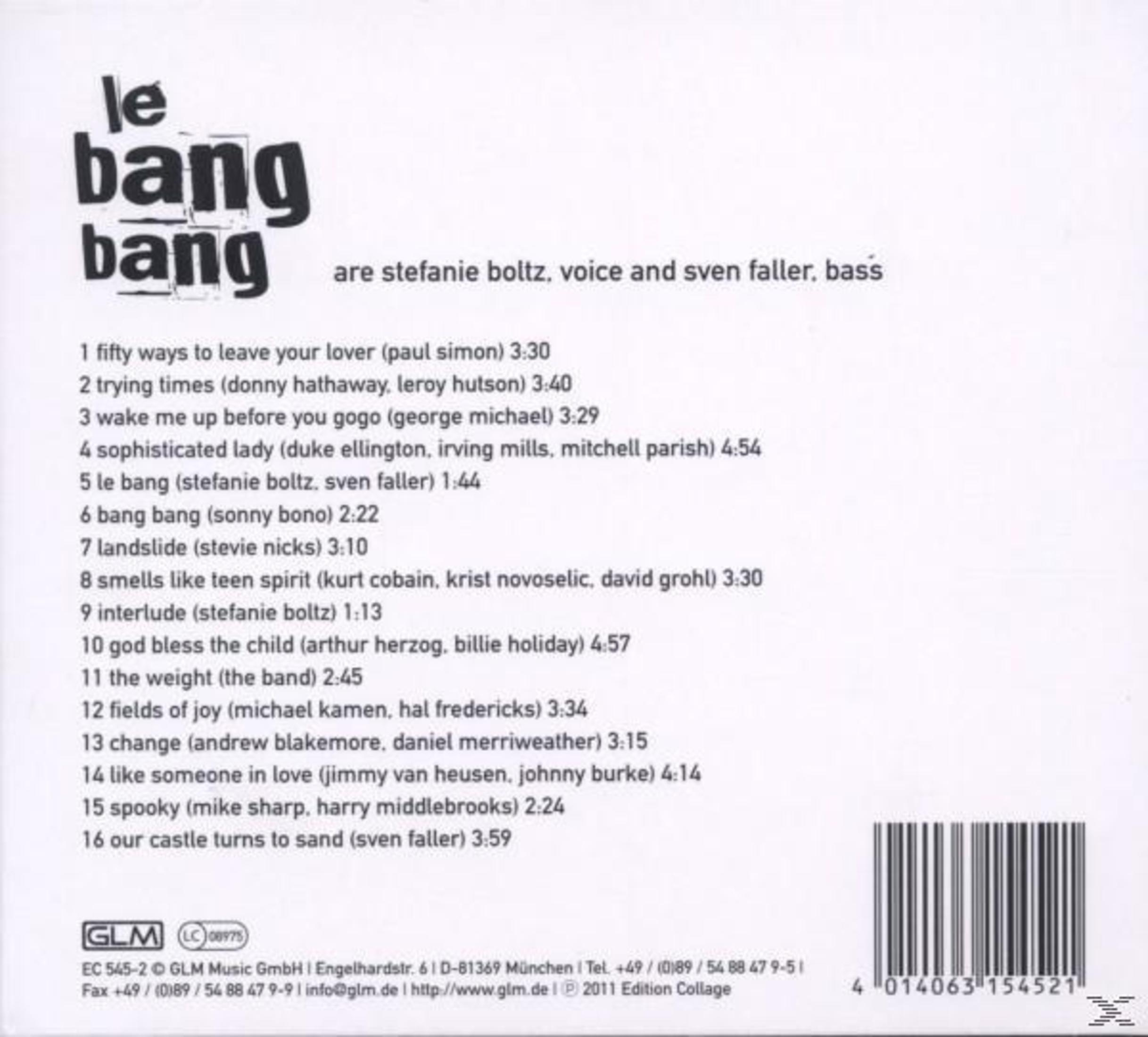 Rückseite einer CD mit Titelliste der Band Le Bang Bang, Barcode und Verlagsinfo.
