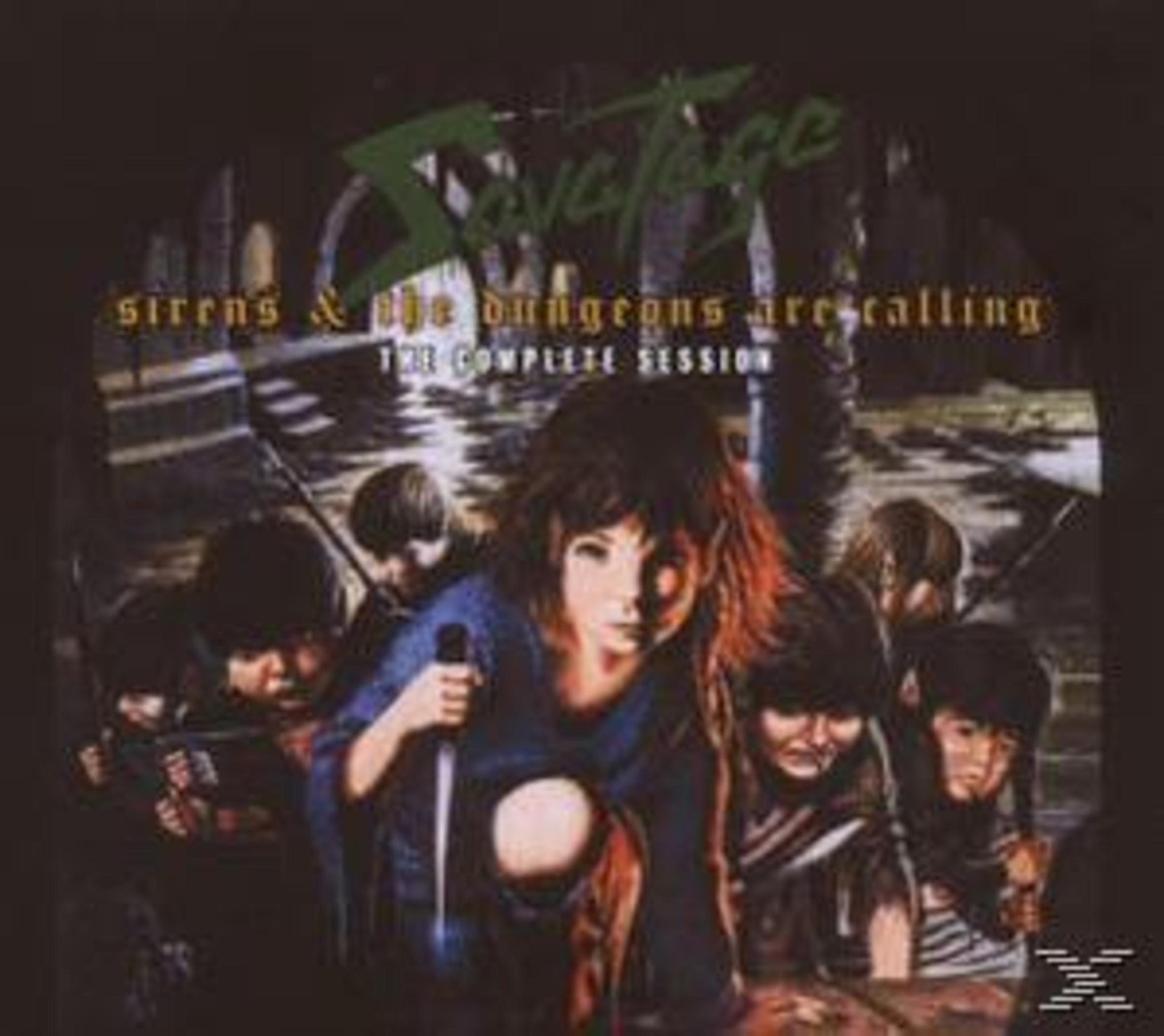 Albumcover zeigt Kinder mit Messern in einem dunklen Verlies mit dem Text 'Savatage Sirens & The Dungeons Are Calling'.