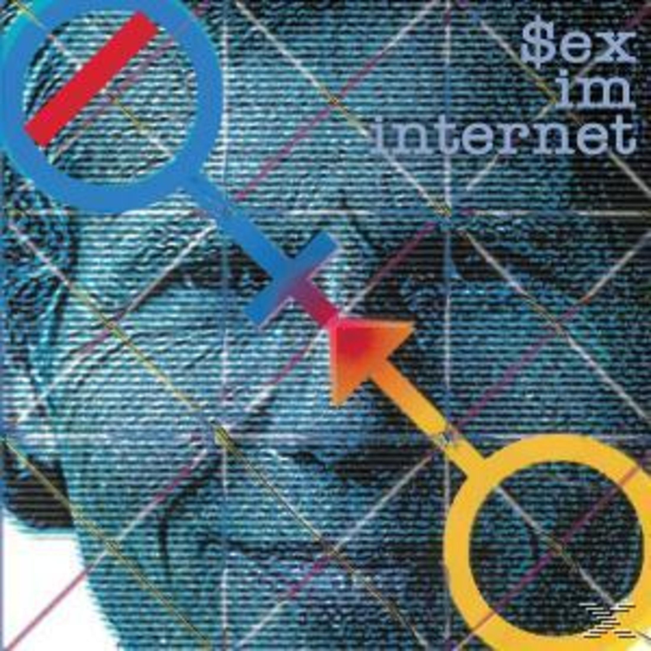 Digitale Grafik mit dem Text Sex im Internet und geschlechtsspezifischen Symbolen auf blauem Hintergrund.