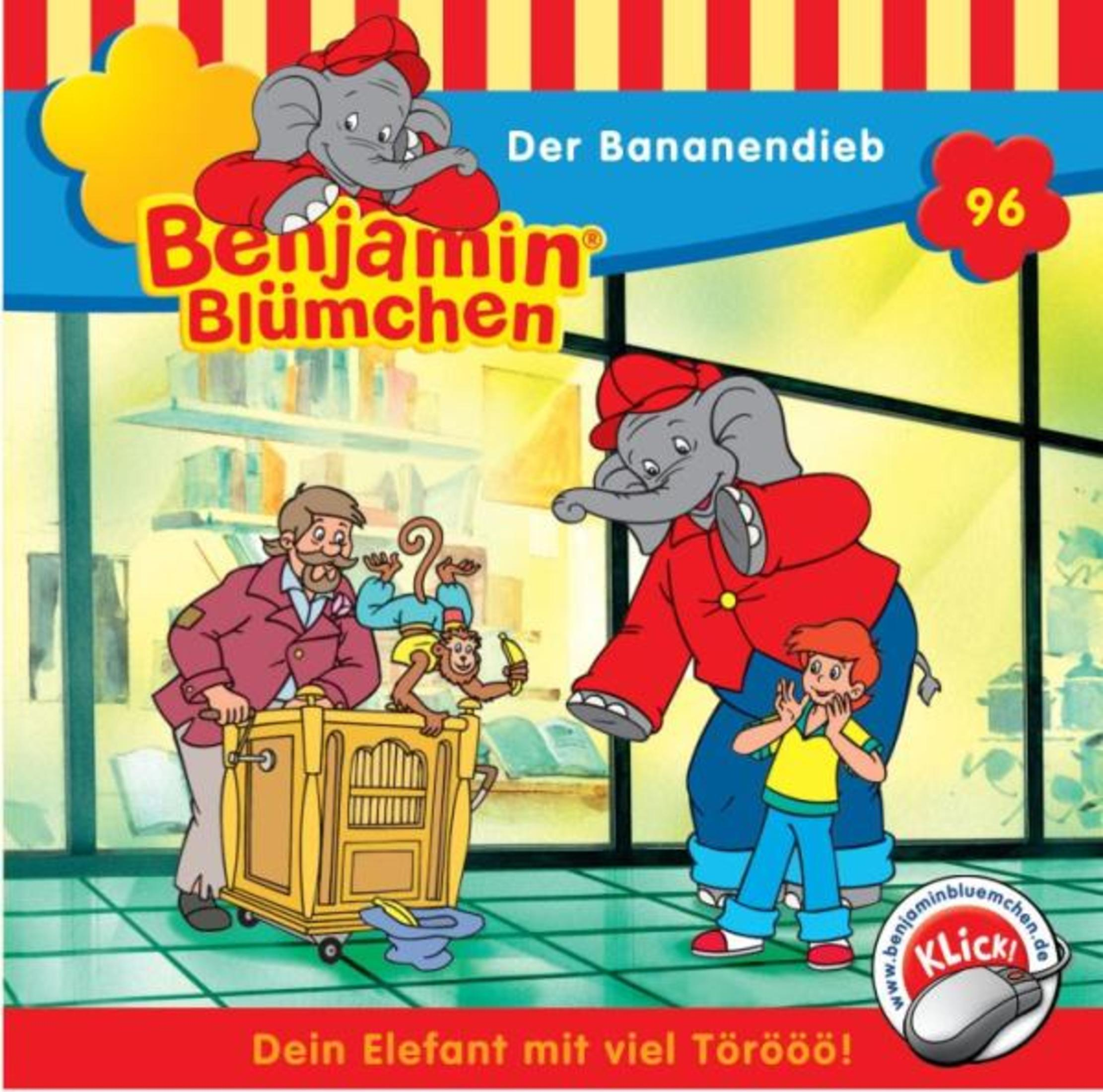 Benjamin Blümchen Cover mit Elefant, Kind, Organist und Affe.