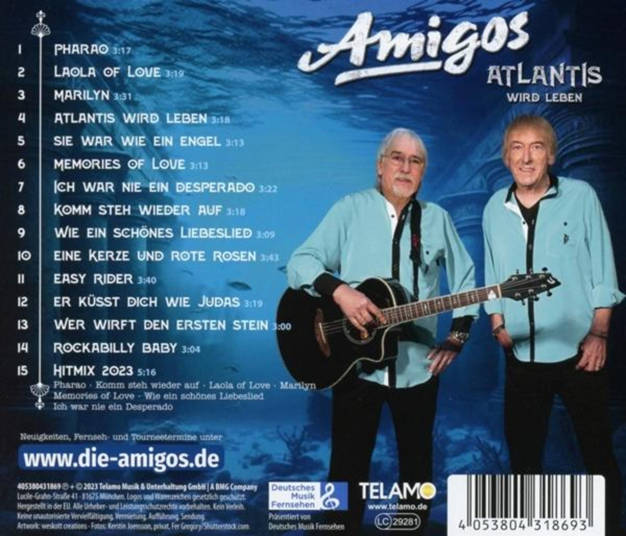 Das CD-Cover zeigt das Schlager-Duo Die Amigos vor einem blauen Unterwasser-Hintergrund mit einer Trackliste links.