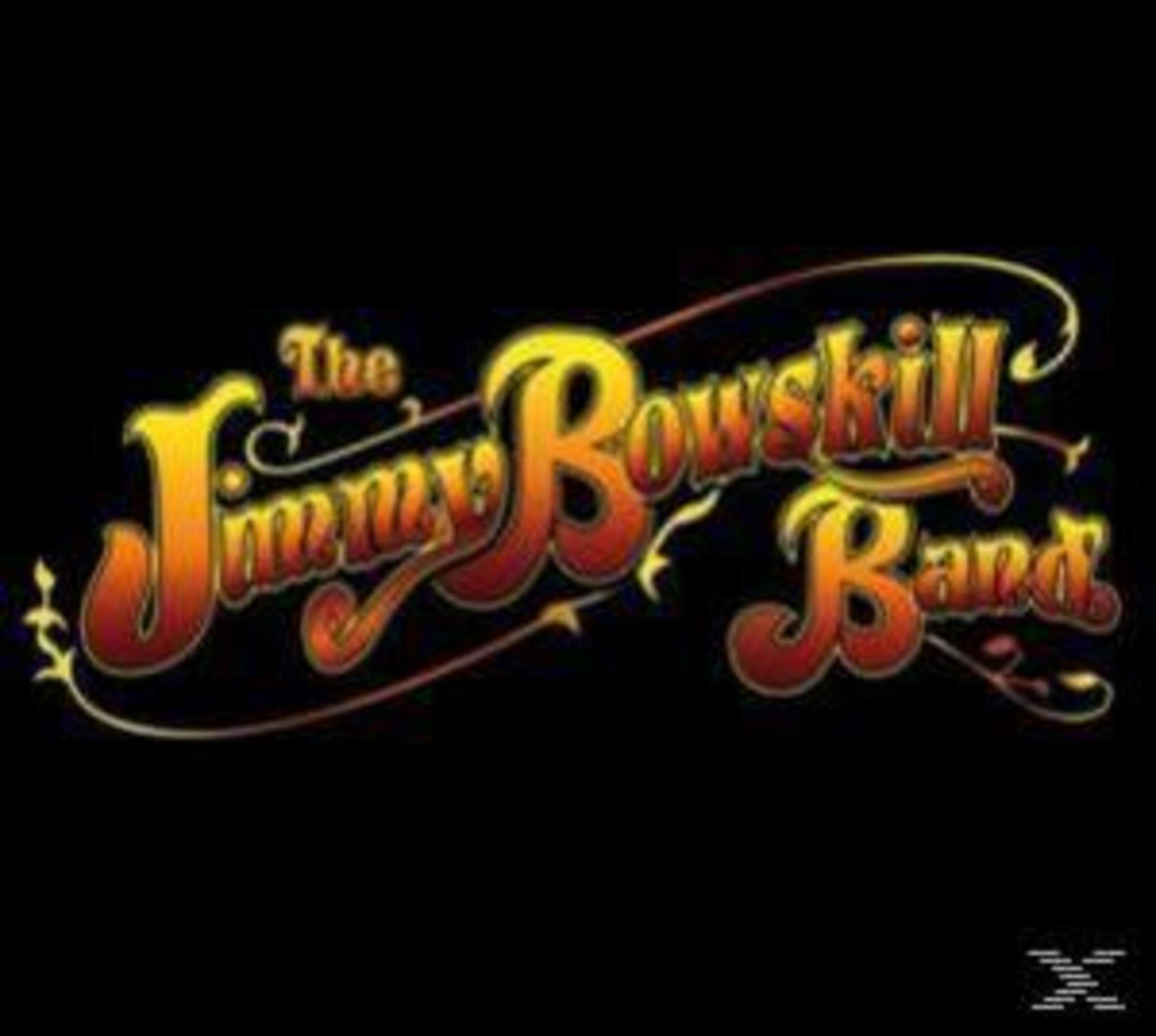 Das Logo der Jimmy Bowskill Band in stilisiertem Gelb und Rot auf schwarzem Hintergrund.
