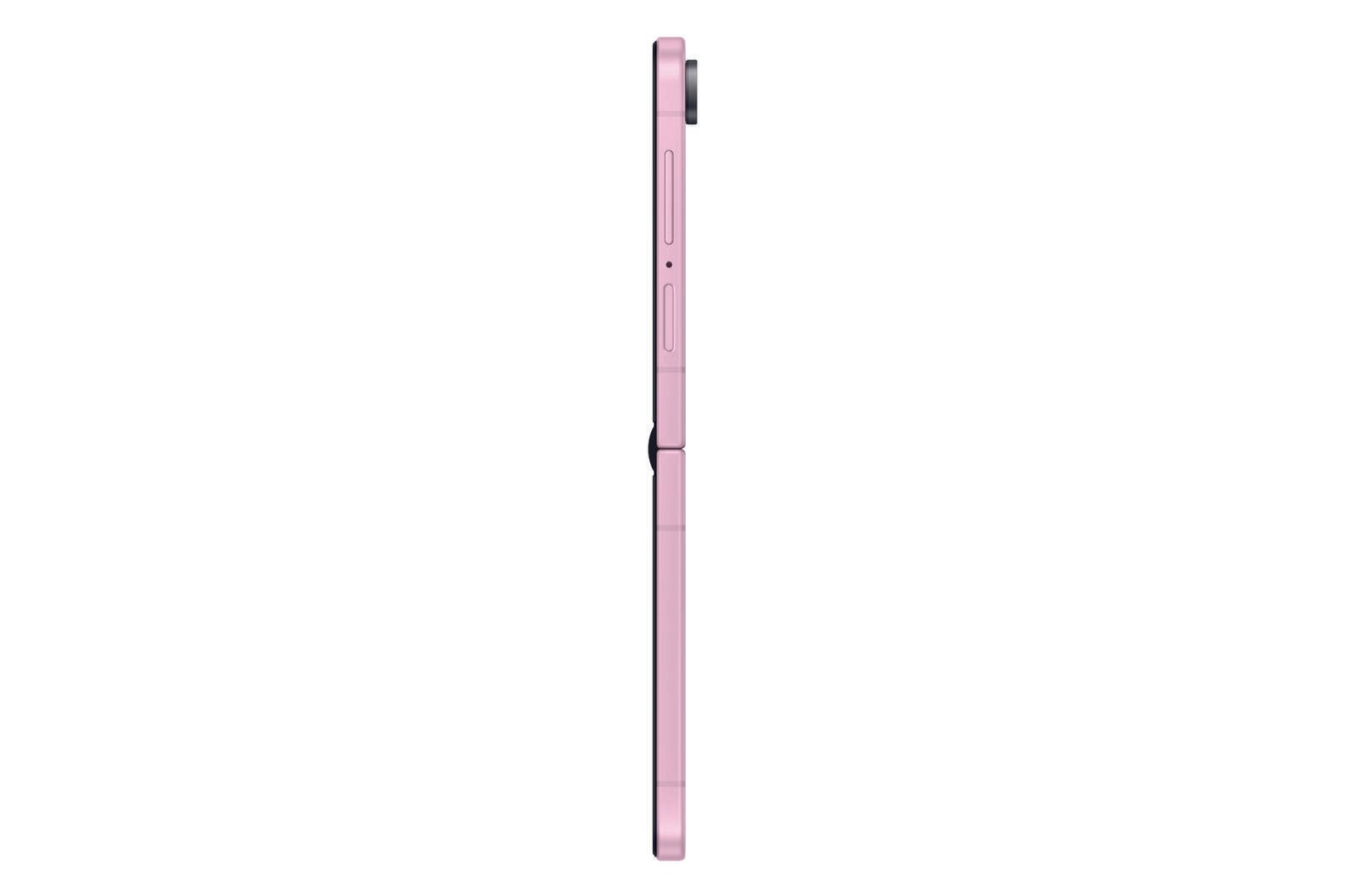 Seitenansicht eines rosa Smartphones mit sichtbaren Knöpfen und Anschlüssen auf weißem Hintergrund.