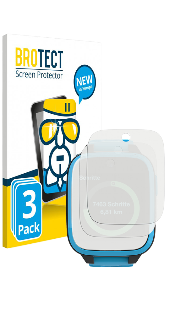 BROTECT Displayschutzfolie 3er-Pack für eine blaue Smartwatch.