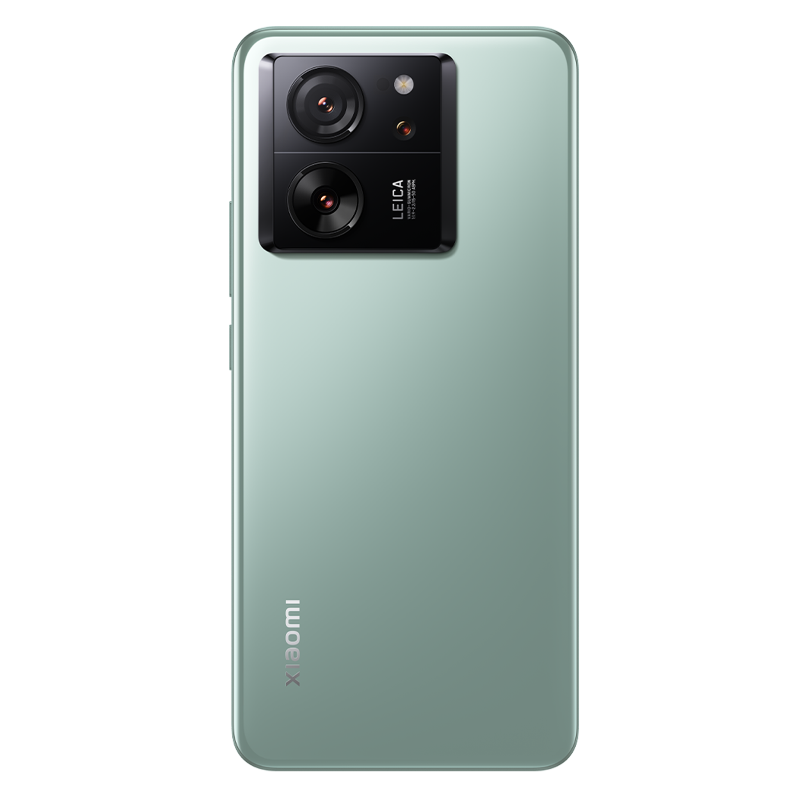 Rückseite eines hellgrünen Smartphones mit einem schwarzen quadratischen Kameramodul und Leica-Logo.