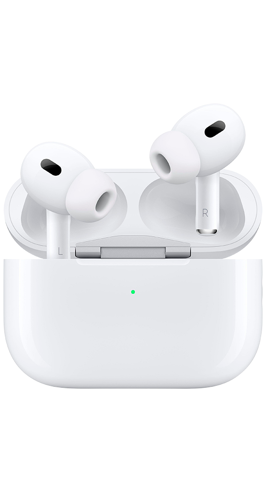 Auriculares inalámbricos blancos en estuche de carga abierto.