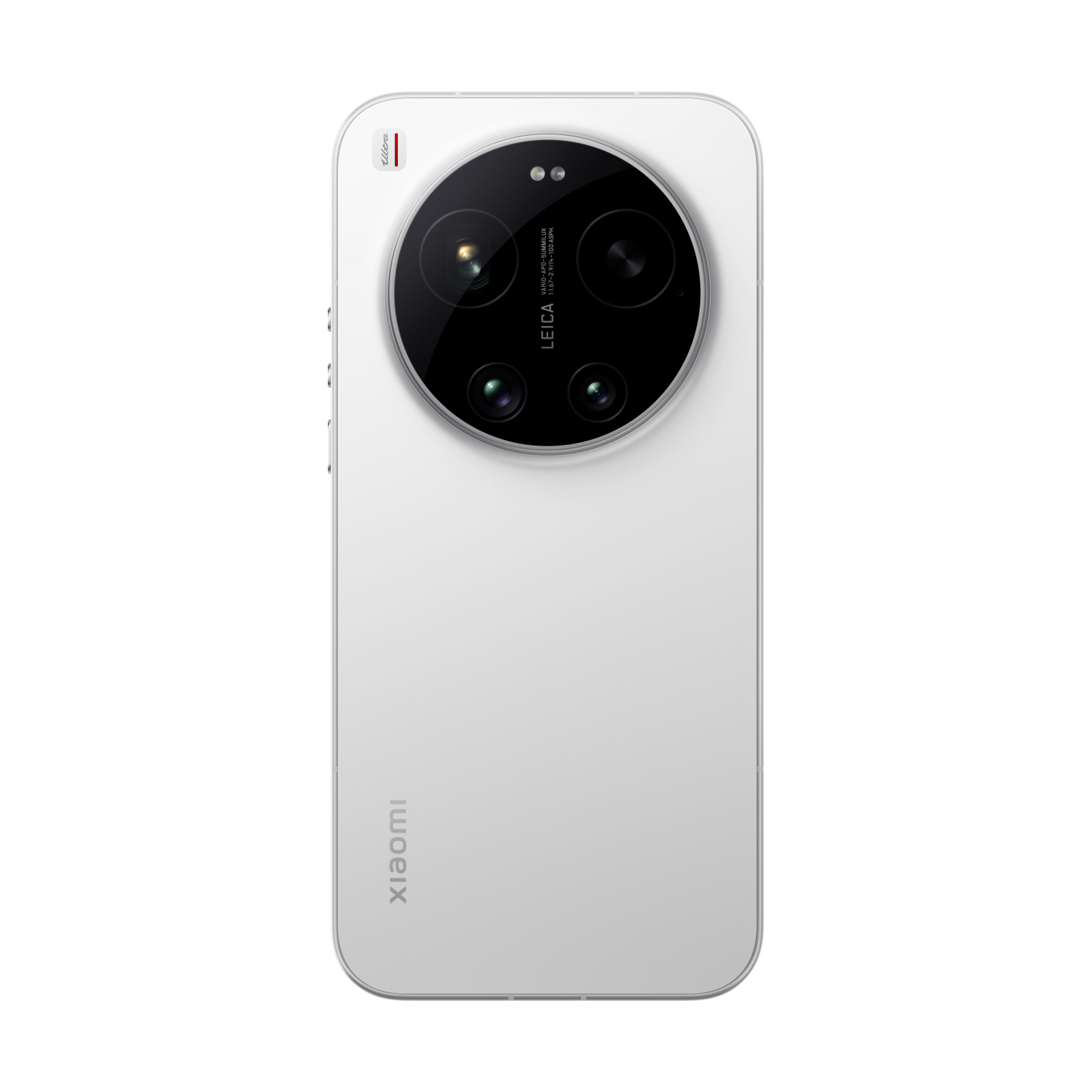 Rückseite eines weißen Smartphones mit großem kreisrunden Leica-Kameramodul und Xiaomi-Schriftzug.