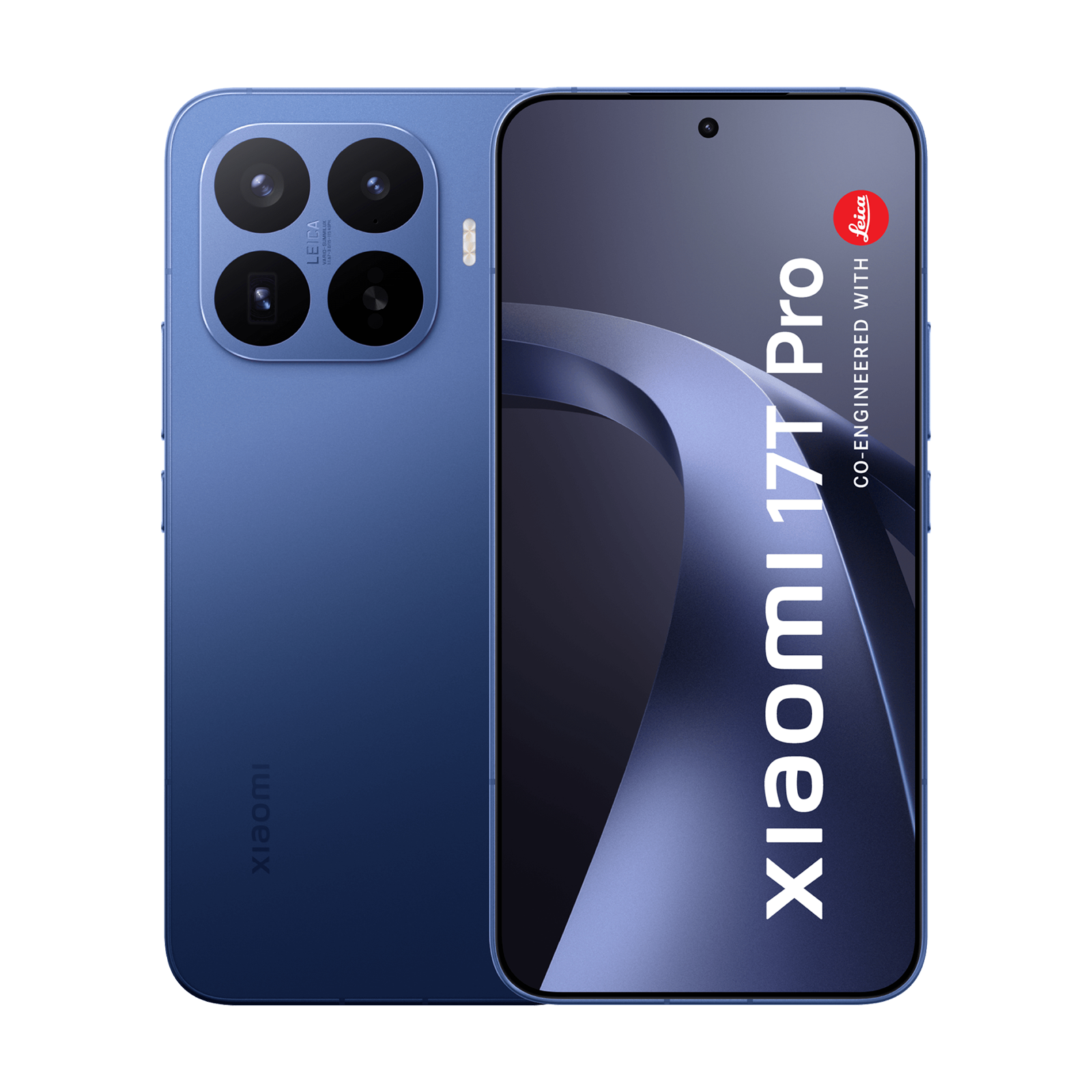 Zwei blaue Xiaomi 14T Pro Smartphones werden gezeigt, mit der Rückseite und vier Kameras sowie dem Frontdisplay.