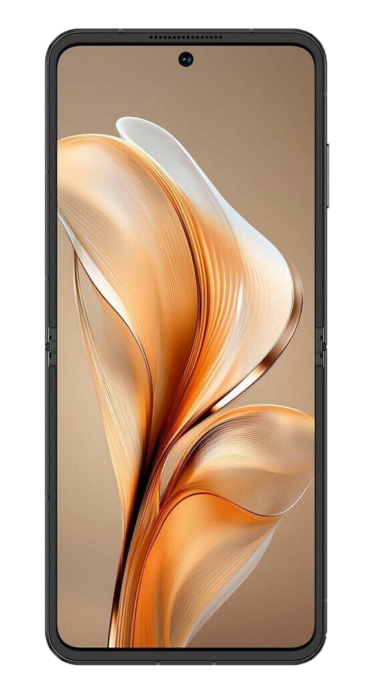 Czarny smartfon z ekranem wypełnionym płynącymi, złotymi falami.