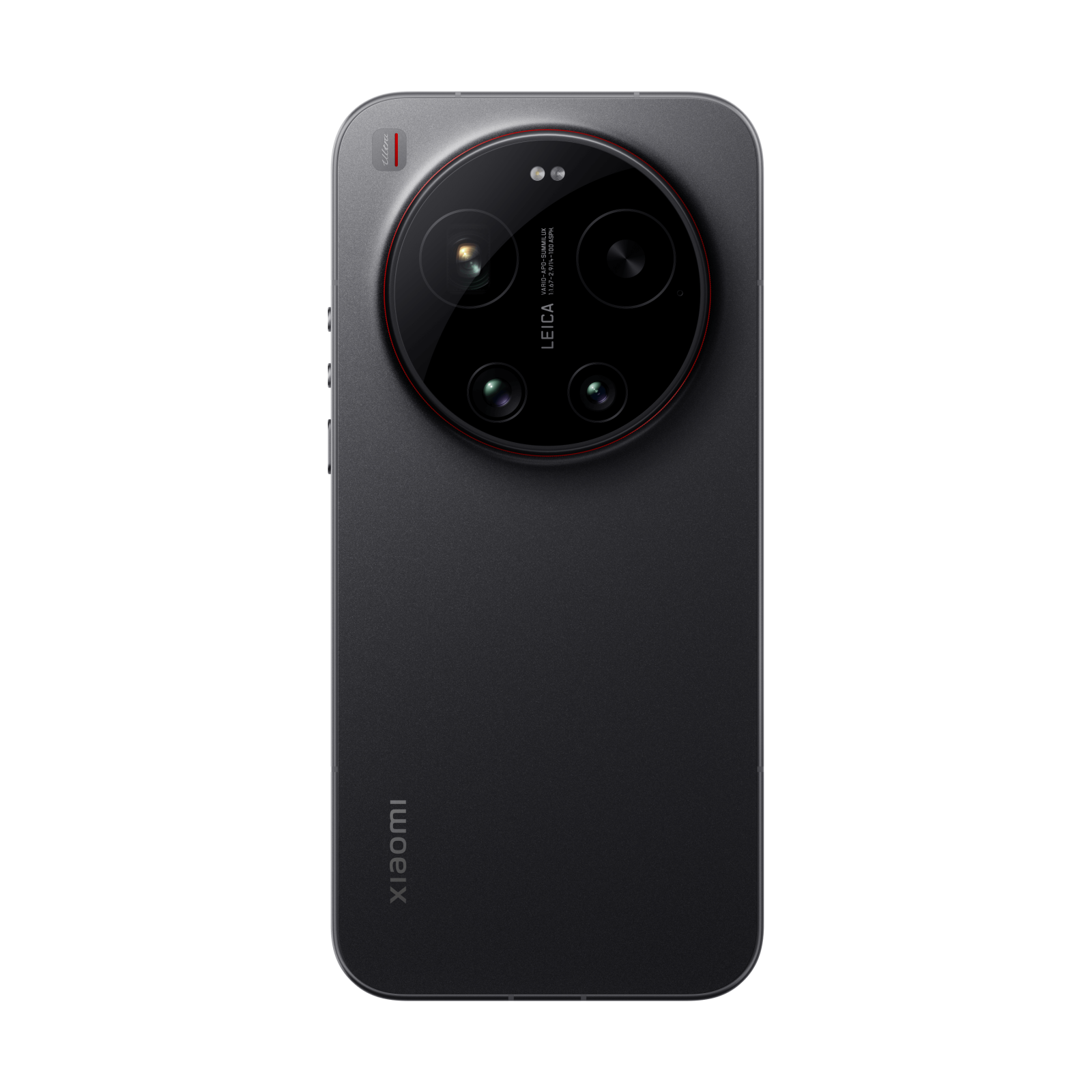 Rückseite eines dunkelgrauen Smartphones mit großem kreisrundem Leica-Vierfachkamera-Modul und Xiaomi-Logo.