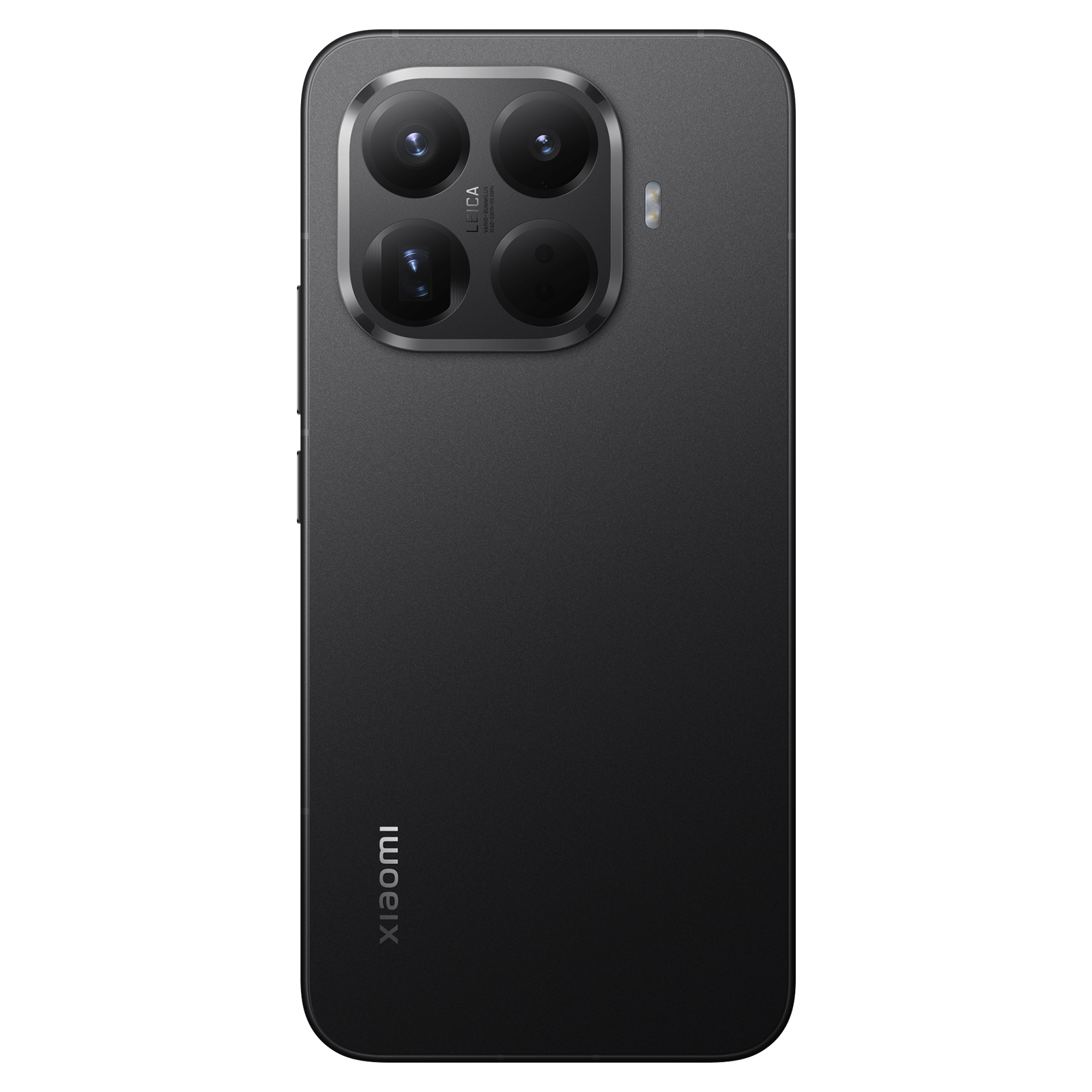 Rückseite eines grauen Xiaomi-Smartphones mit großem rechteckigen Kameramodul oben links vor schwarzem Hintergrund.