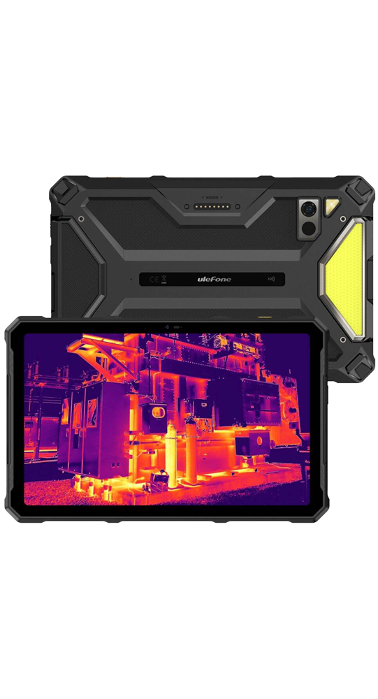 Ein robustes Tablet mit Infrarotbildschirmanzeige und schwarzer Schutzhülle.