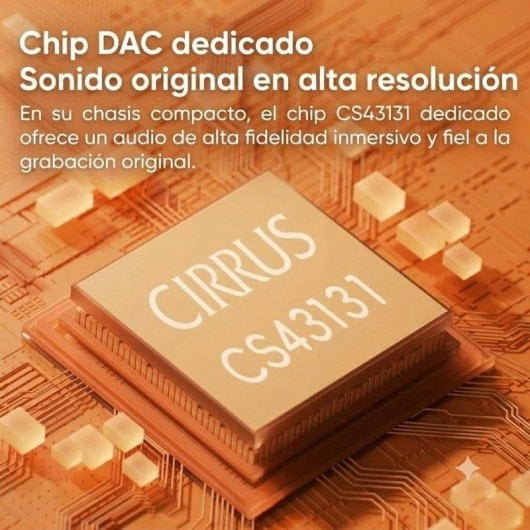 Układ DAC Cirrus CS43131 na płytce drukowanej z hiszpańskim tekstem.