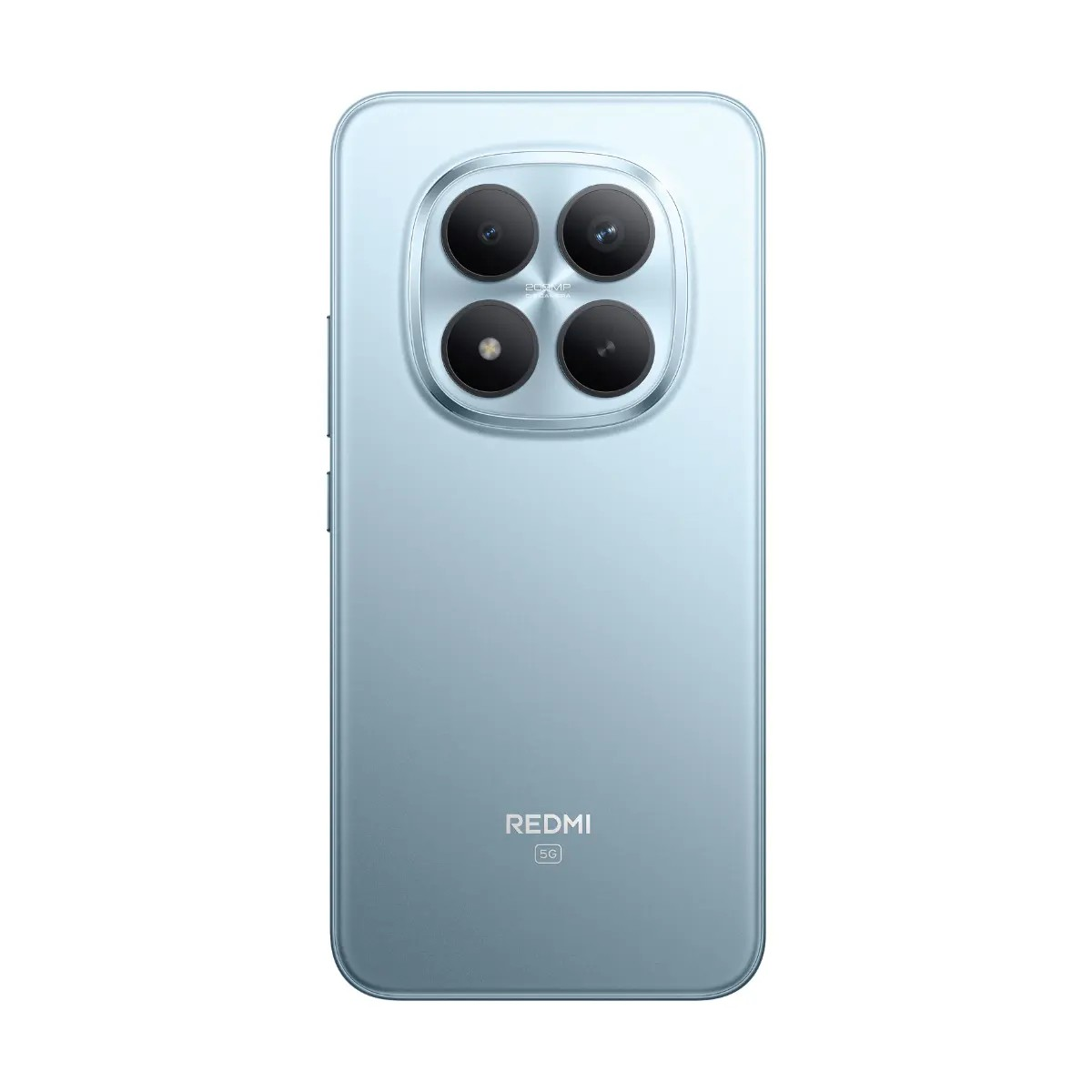 Retro di uno smartphone Redmi 5G azzurro con modulo a quattro fotocamere.