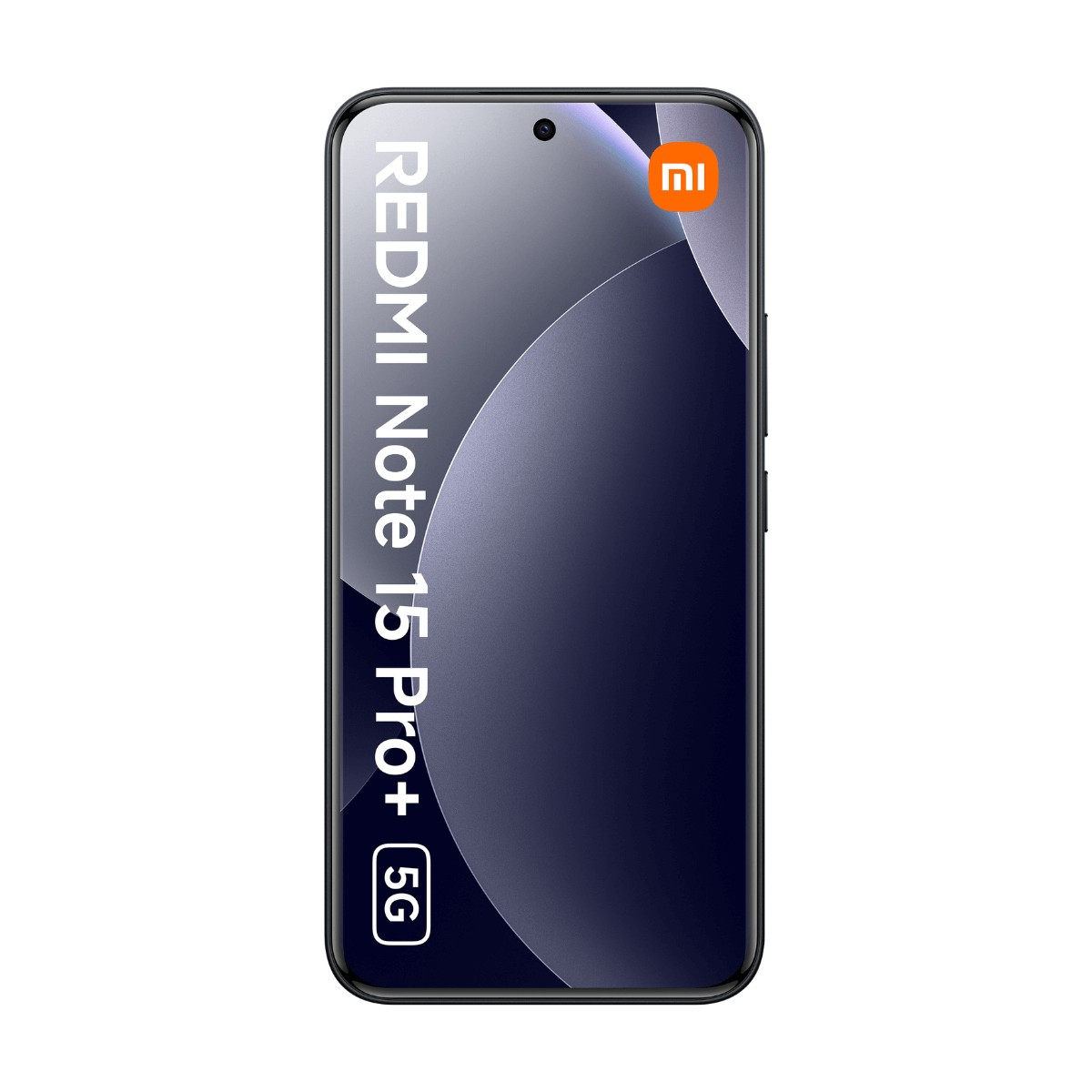 Vista frontale dello smartphone nero Redmi Note 15 Pro+ 5G con schermo acceso.