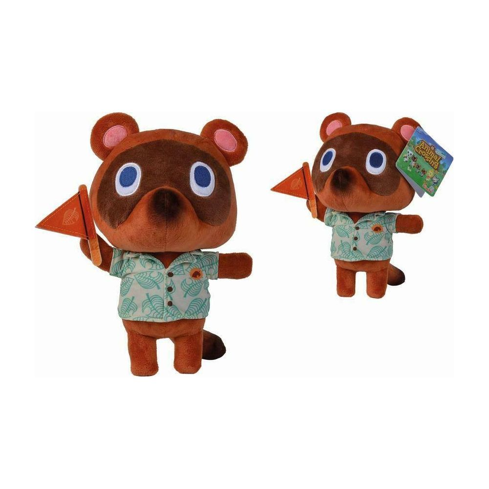 Tom Nook Kuscheltier aus Animal Crossing mit Hawaiihemd und Fähnchen auf weißem Hintergrund.