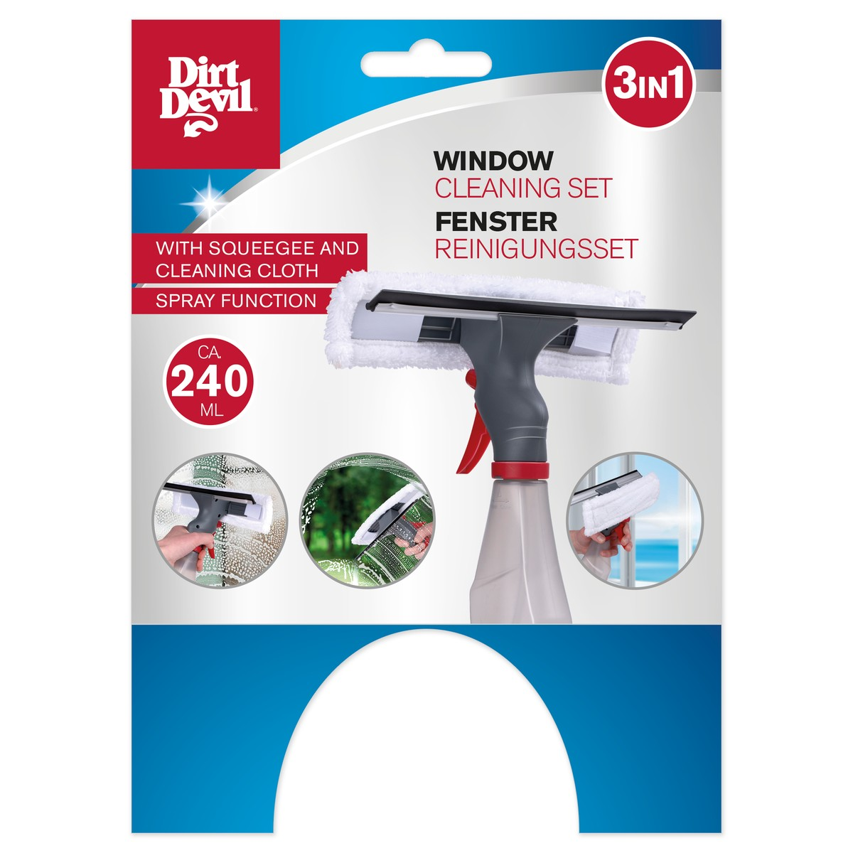 Set lavavetri Dirt Devil con tergivetro, panno e spruzzatore.