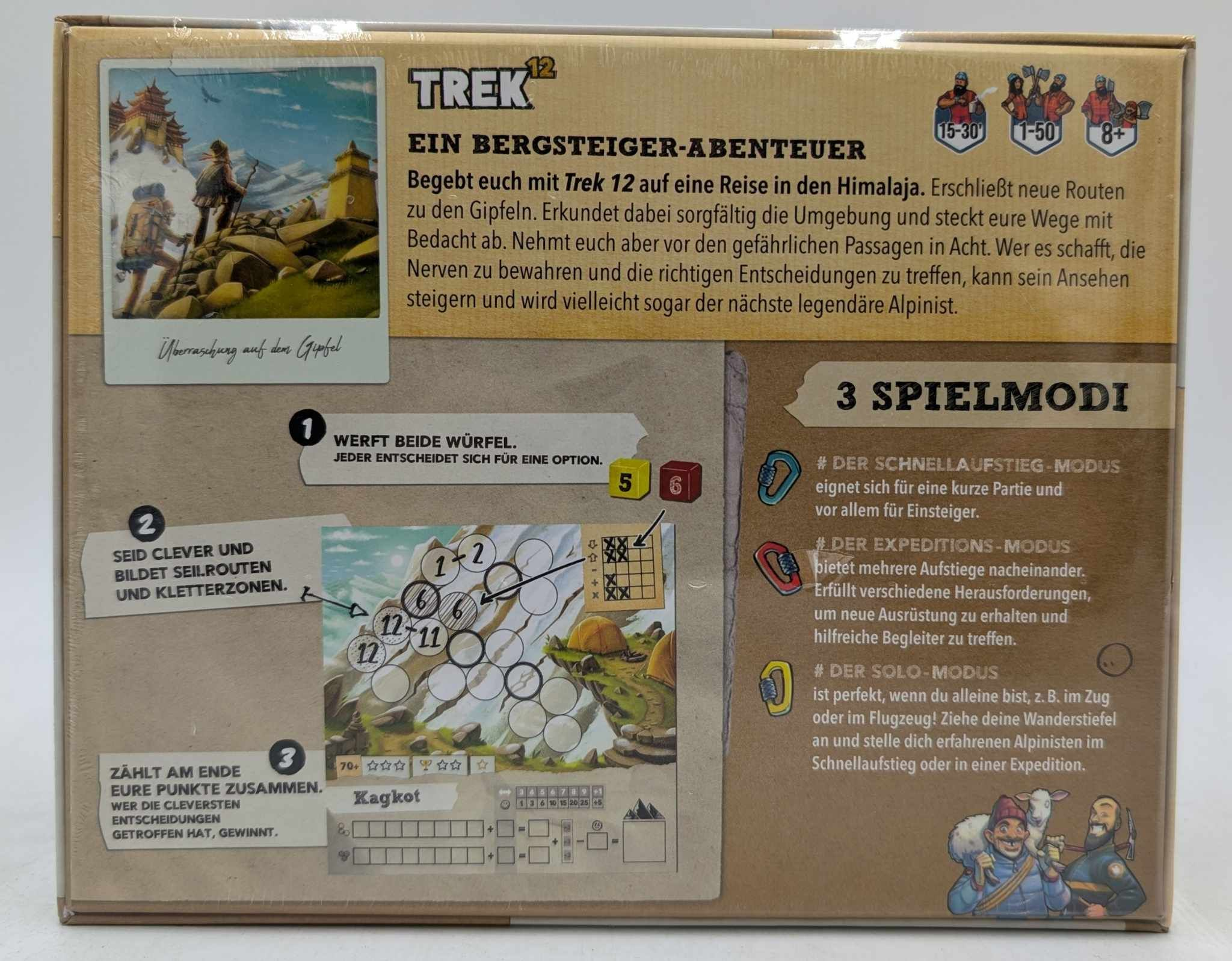 Dos de la boîte du jeu de société Trek 12 montrant les règles et les modes.