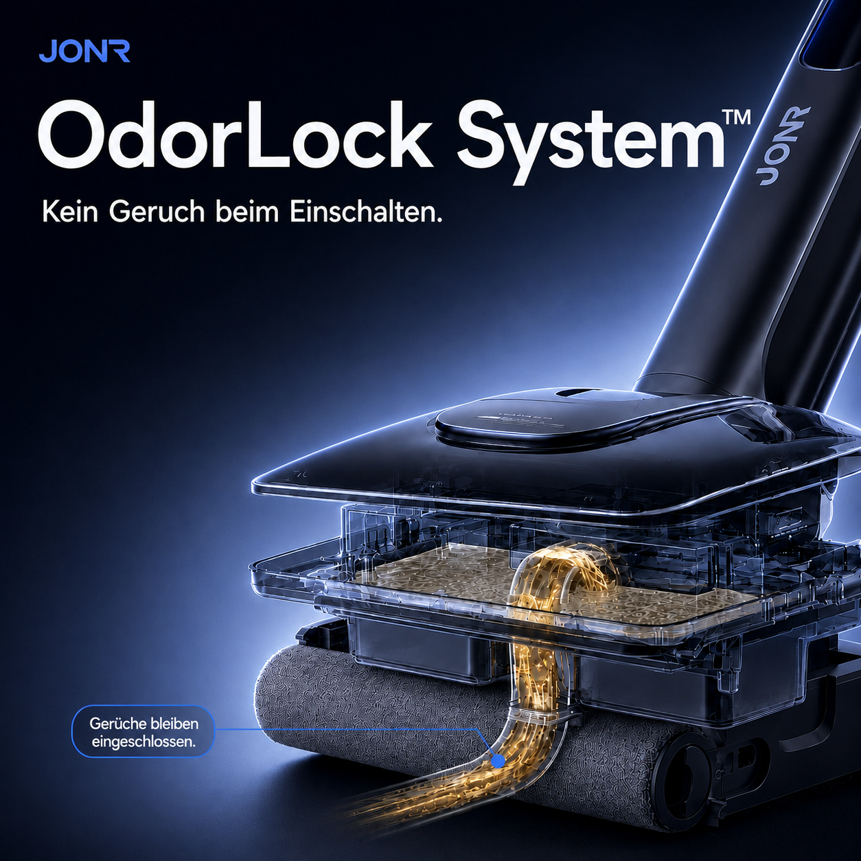 Odkurzacz JONR z systemem OdorLock, który zatrzymuje zapachy wewnątrz filtra.