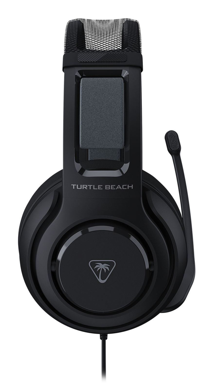 Czarne słuchawki dla graczy Turtle Beach z mikrofonem na białym tle.