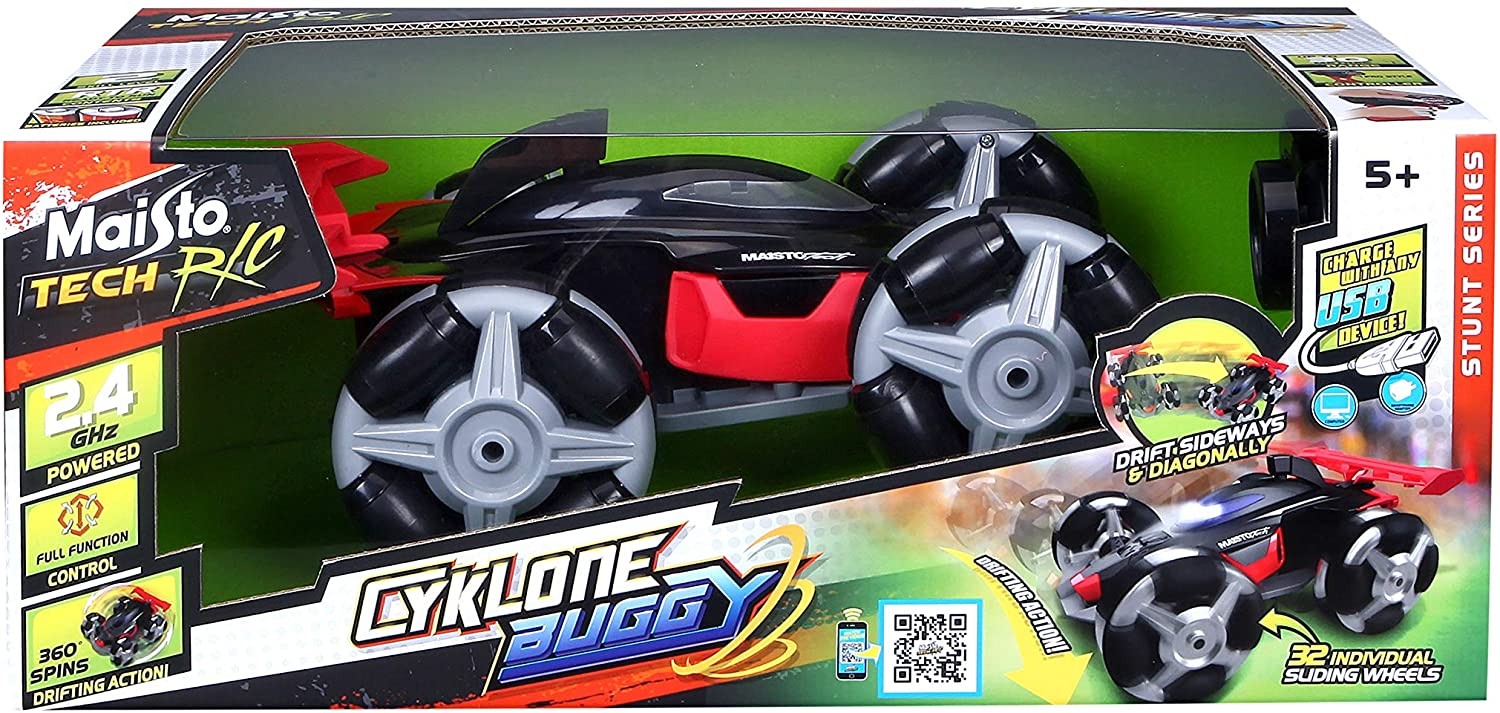 Verpacktes Maisto Tech RC Cyklone Buggy Spielauto mit großen, omnidirektionalen Rädern.