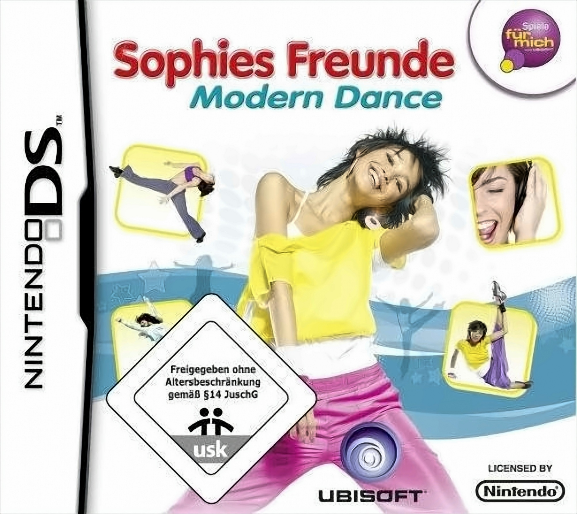 Nintendo DS Spielcover für Sophies Freunde Modern Dance mit tanzenden Figuren und USK-Logo.