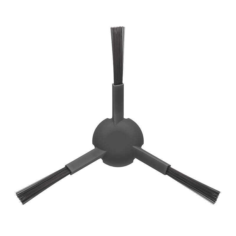 Un cepillo lateral gris de tres brazos para aspiradoras robotizadas sobre fondo blanco.