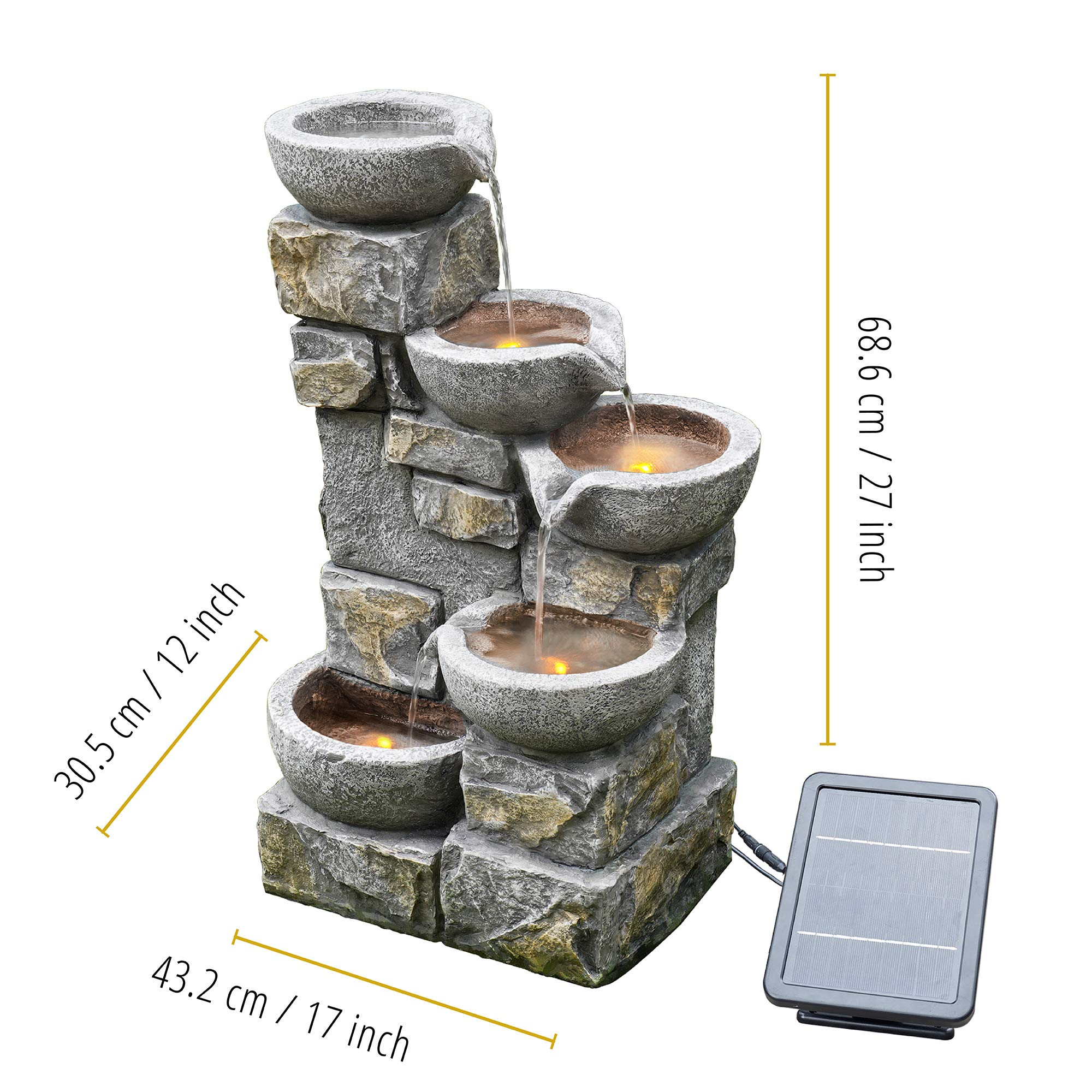 TEAMSON solaire PT-SF0003, 4 niveaux avec LED Fontaine de jardin