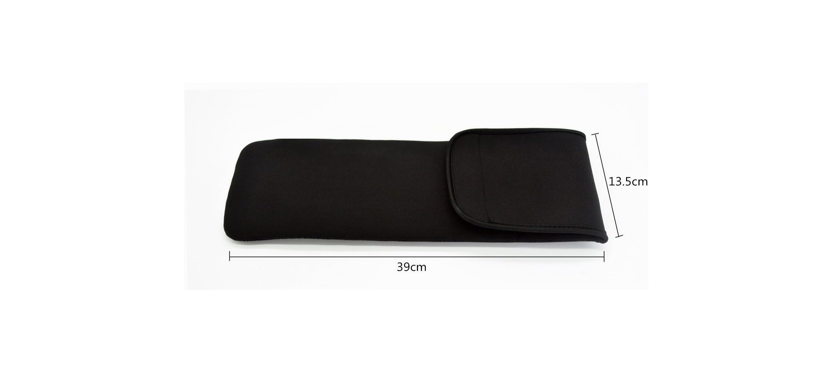 Schwarze Schutzhülle mit Maßen von 39 cm Länge und 13,5 cm Breite auf weißem Hintergrund.