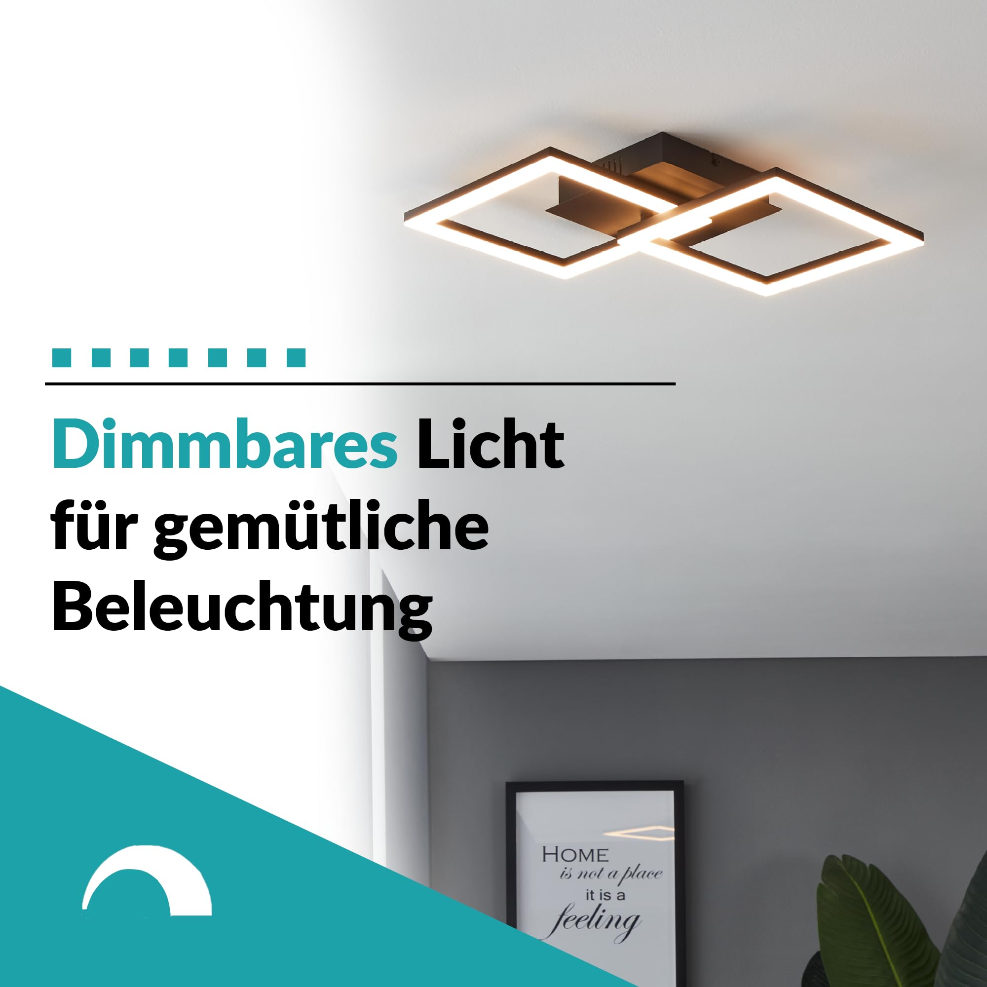 Una moderna plafoniera quadrata nera con strisce LED luminose.
