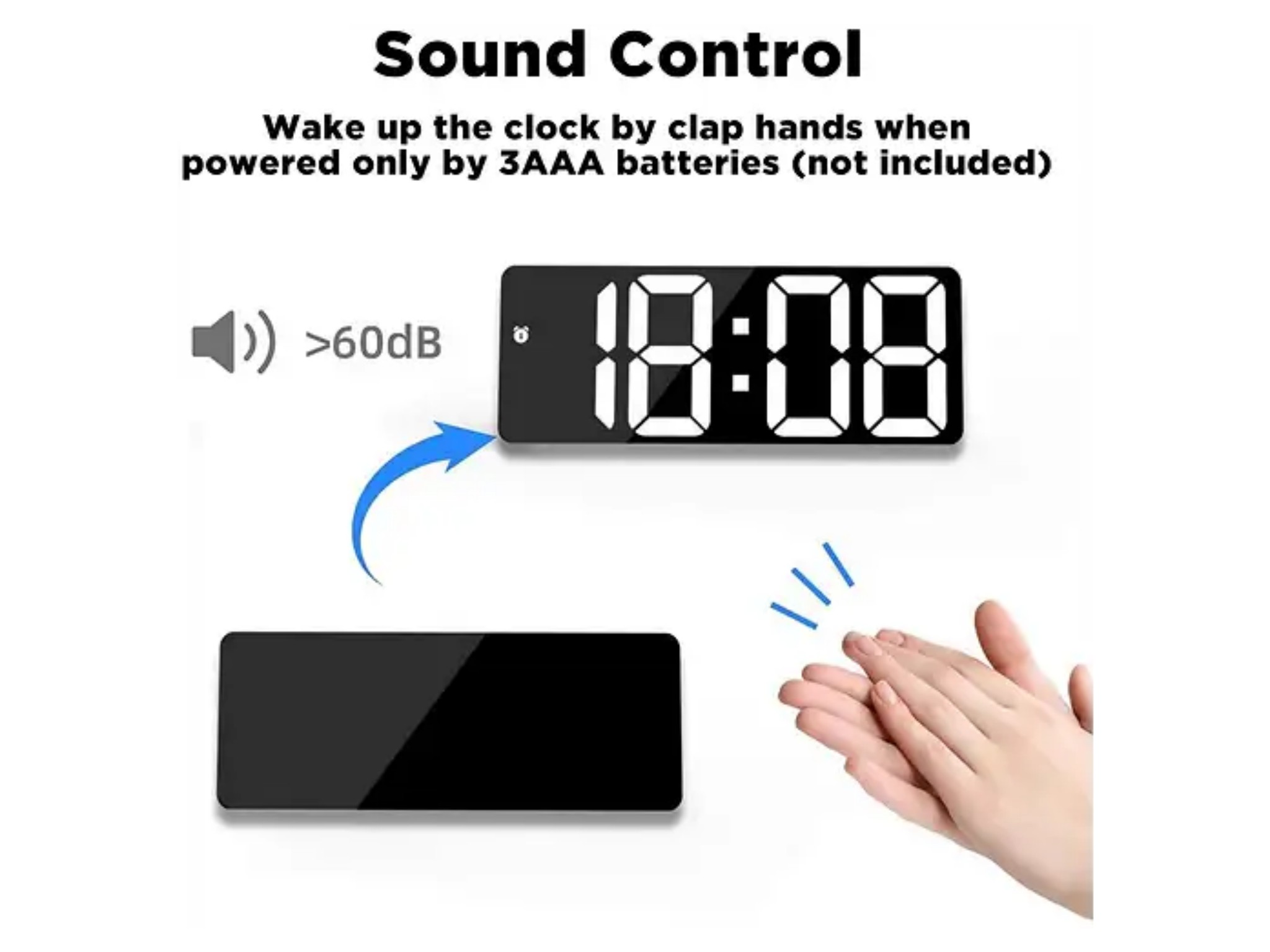 Digitale Uhr wird durch Klatschen mit Tonsteuerung über 60dB aktiviert.