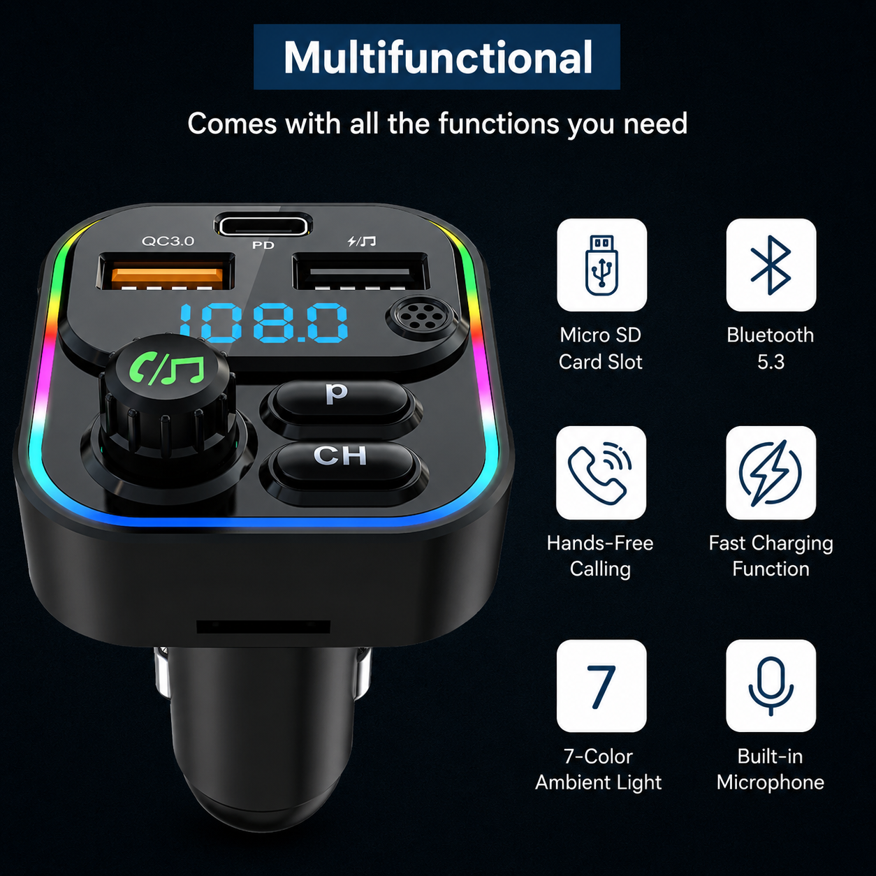 ELCOSTAR USB-A & USB-C Transmetteur FM
