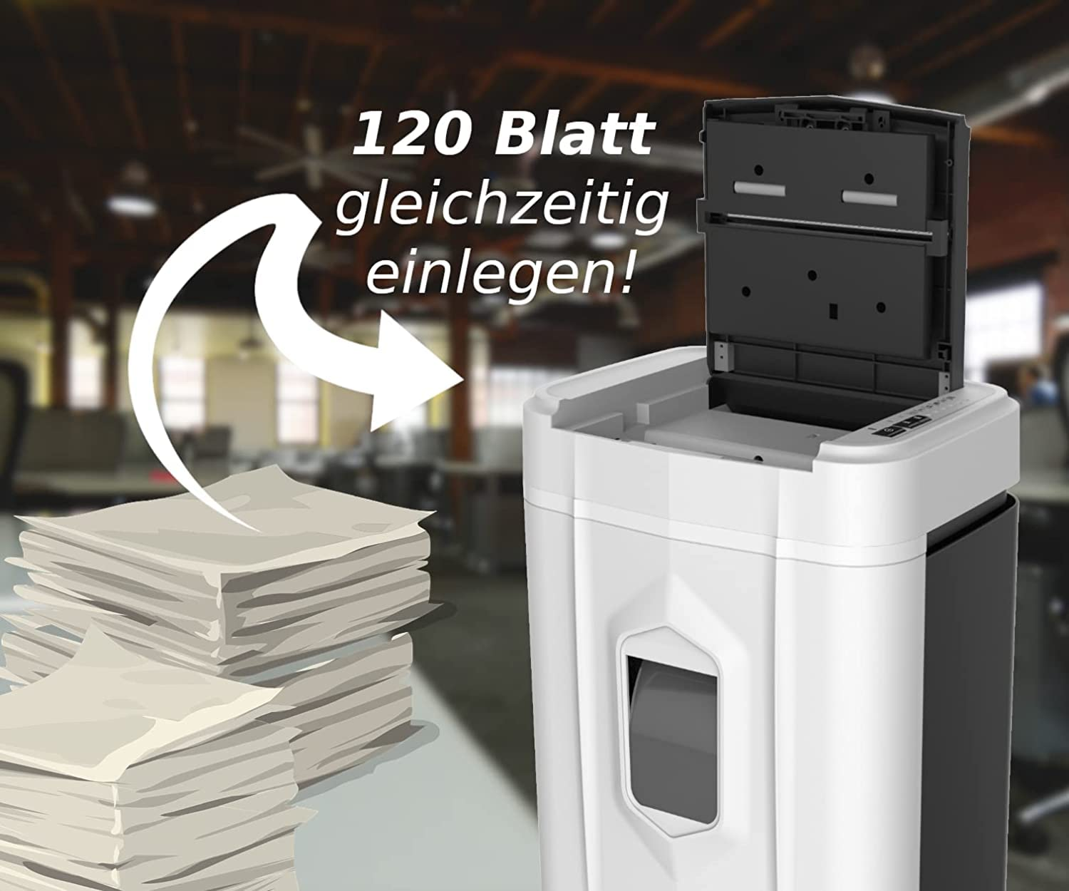 LMG GERMANY OfficeMaster Autofeed 120 Blatt P5 Aktenvernichter, Weiss / Schwarz