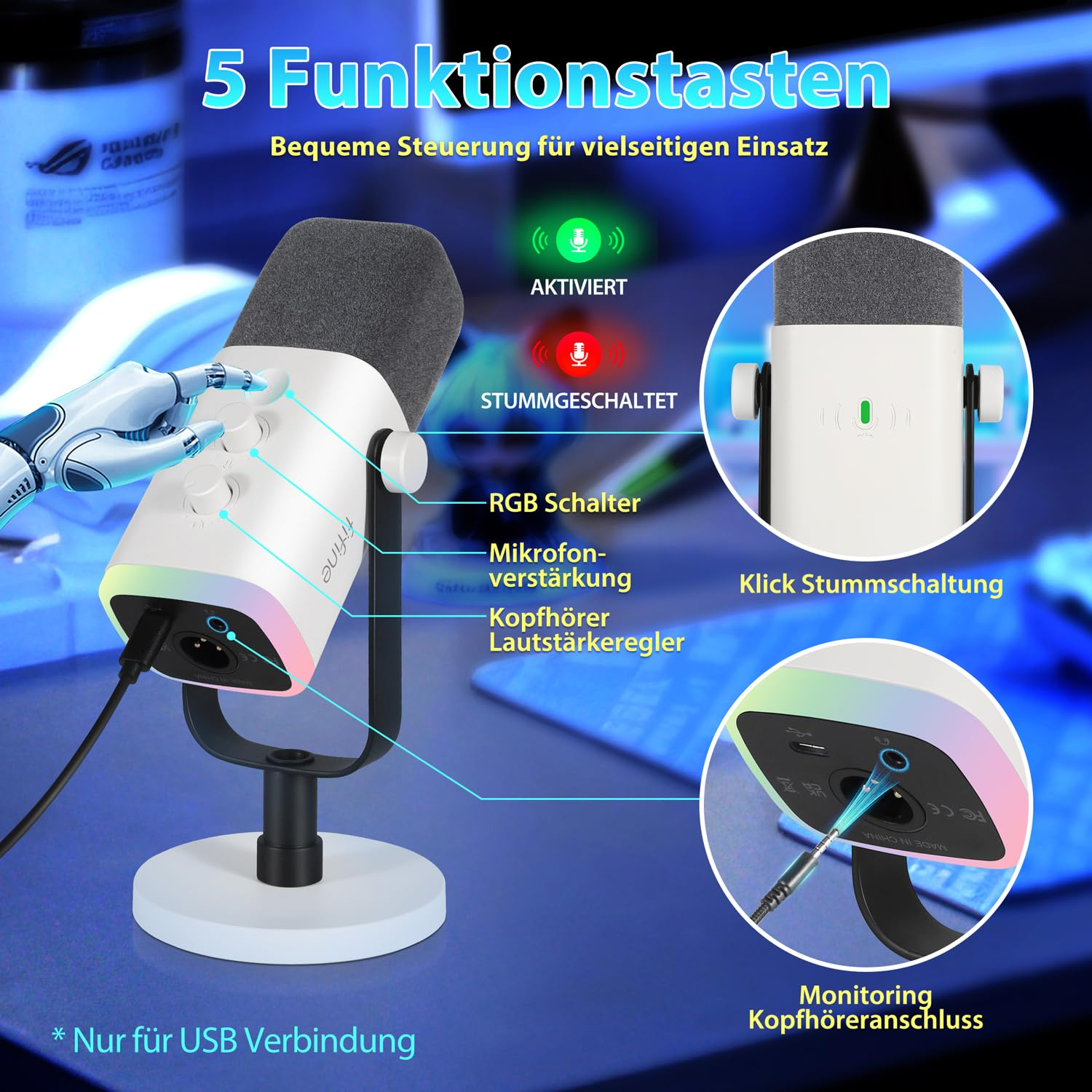 FIFINE MI13 Microphone, Blanc