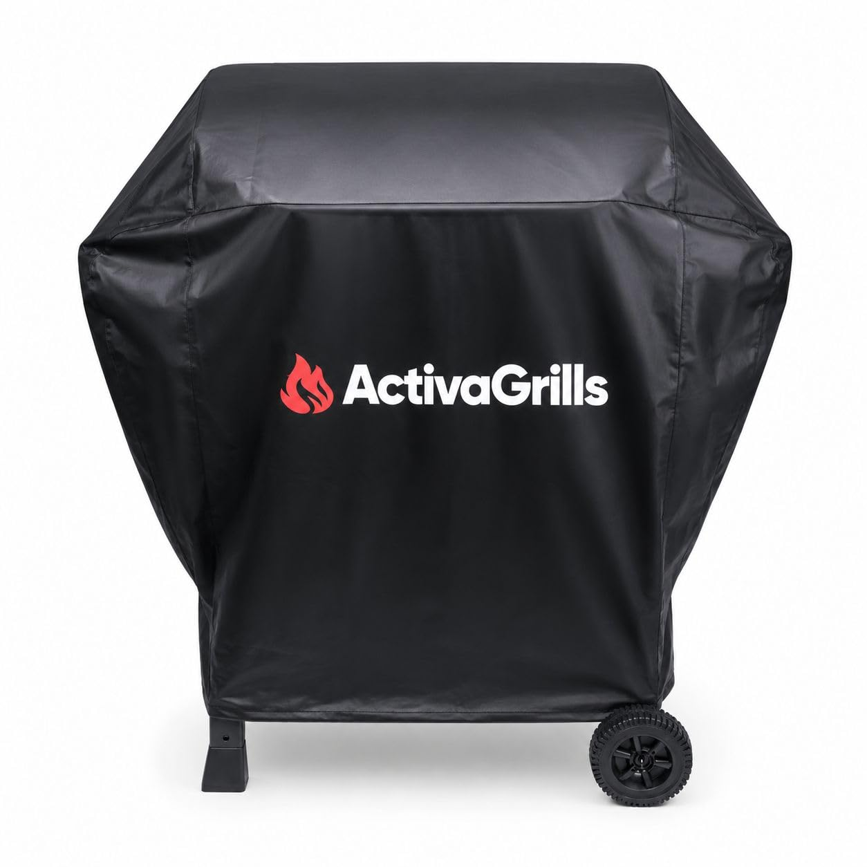Housse de barbecue noire avec logo ActivaGrills rouge et blanc sur fond blanc.