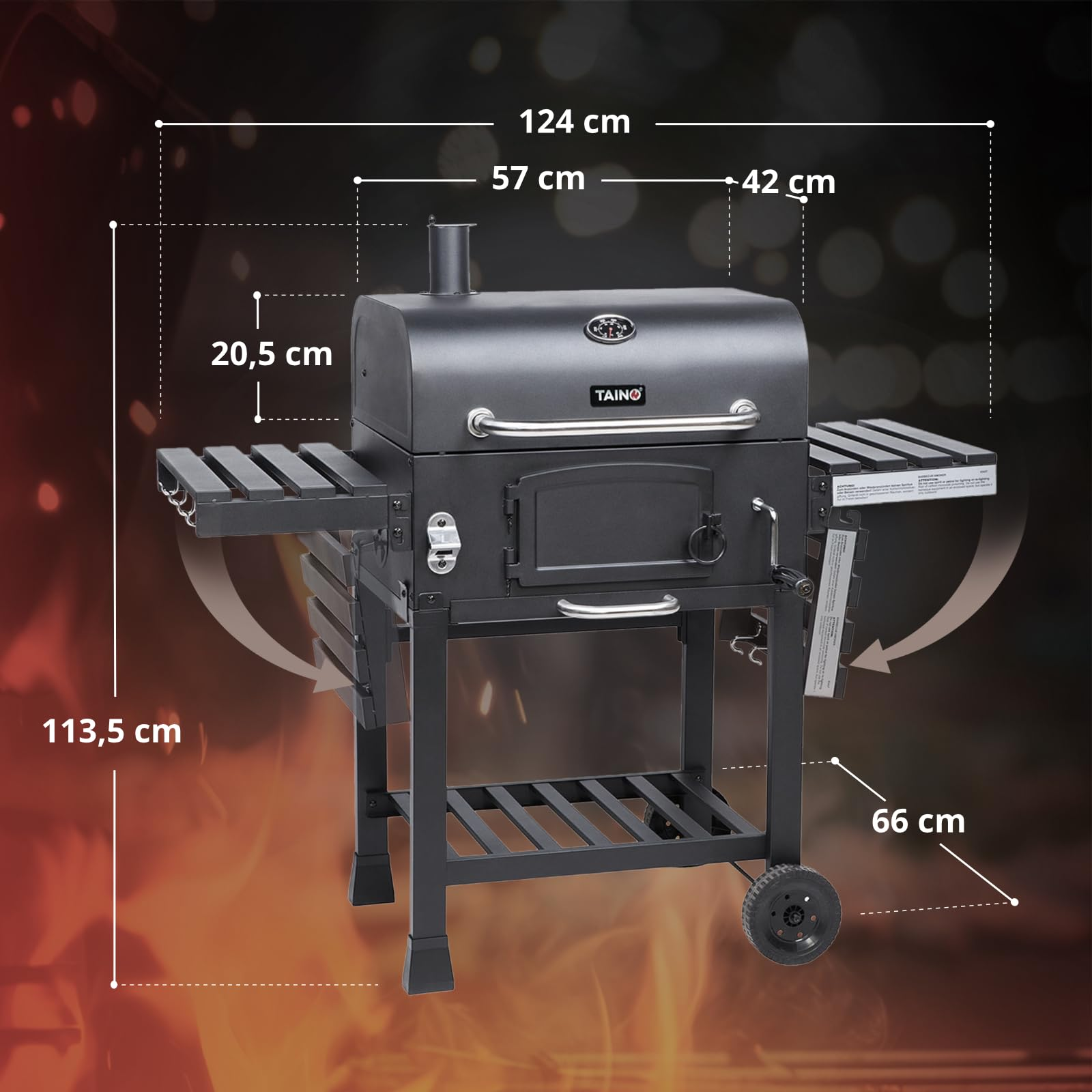 TAINO HERO XL fumoir au de bois avec thermomètre Barbecue au charbon, Noir 