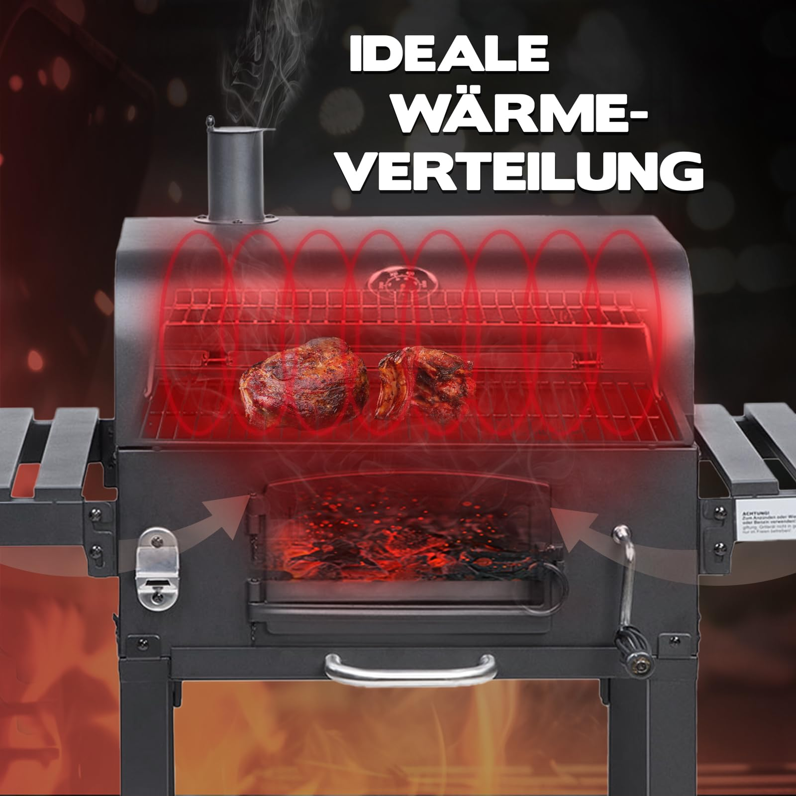 TAINO HERO XL fumoir au de bois avec thermomètre Barbecue au charbon, Noir 