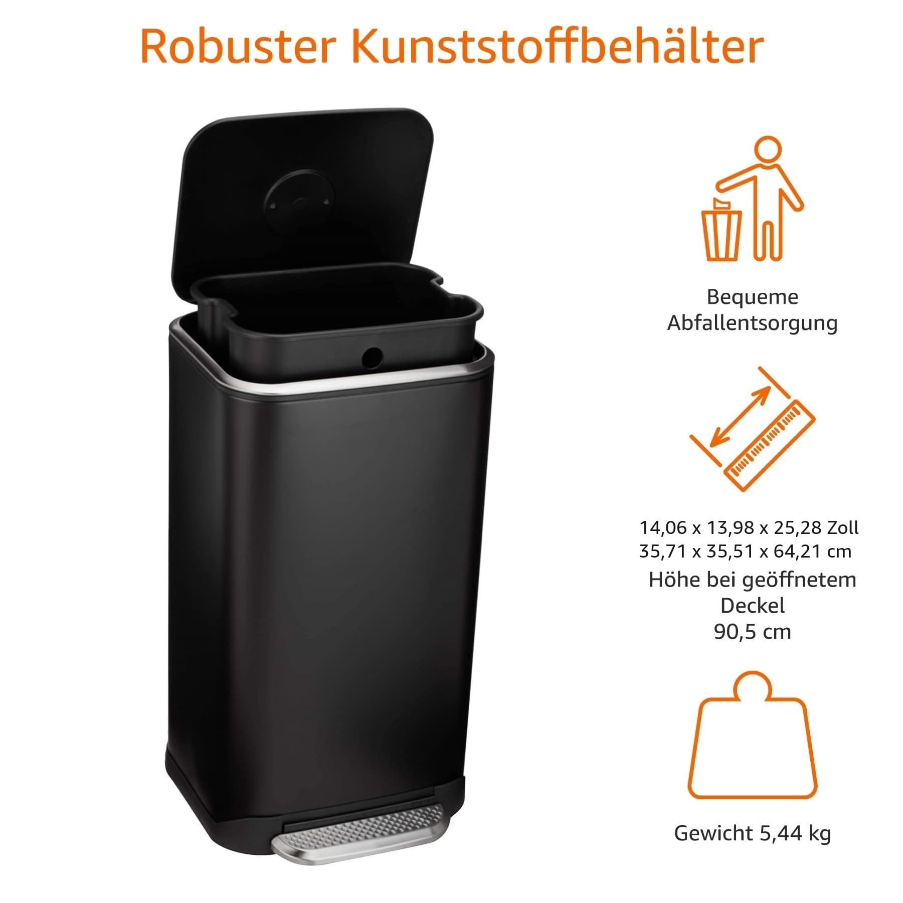 AMAZON BASICS Rechteckiger Treteimer 32 L Abfalleimer