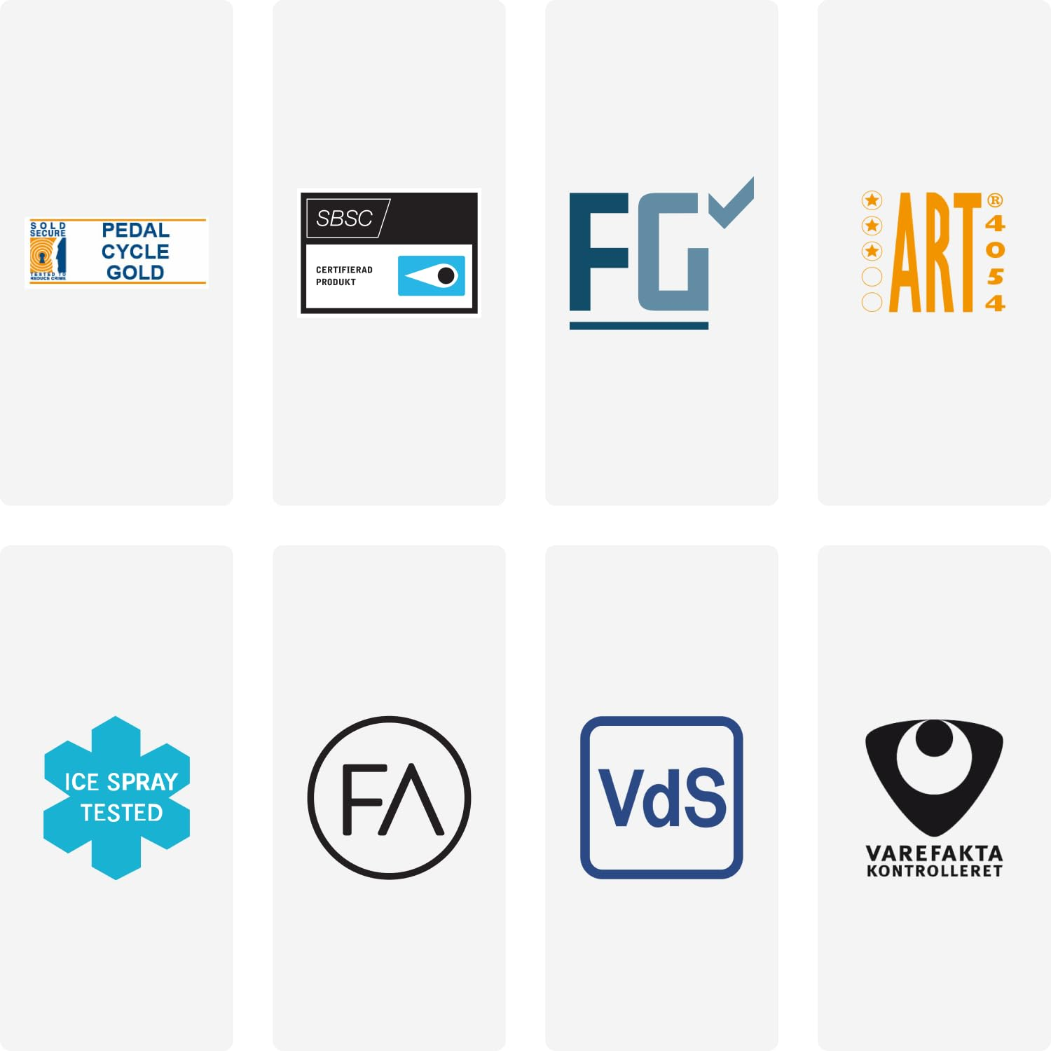 Un ensemble de logos de certification de sécurité et de qualité.
