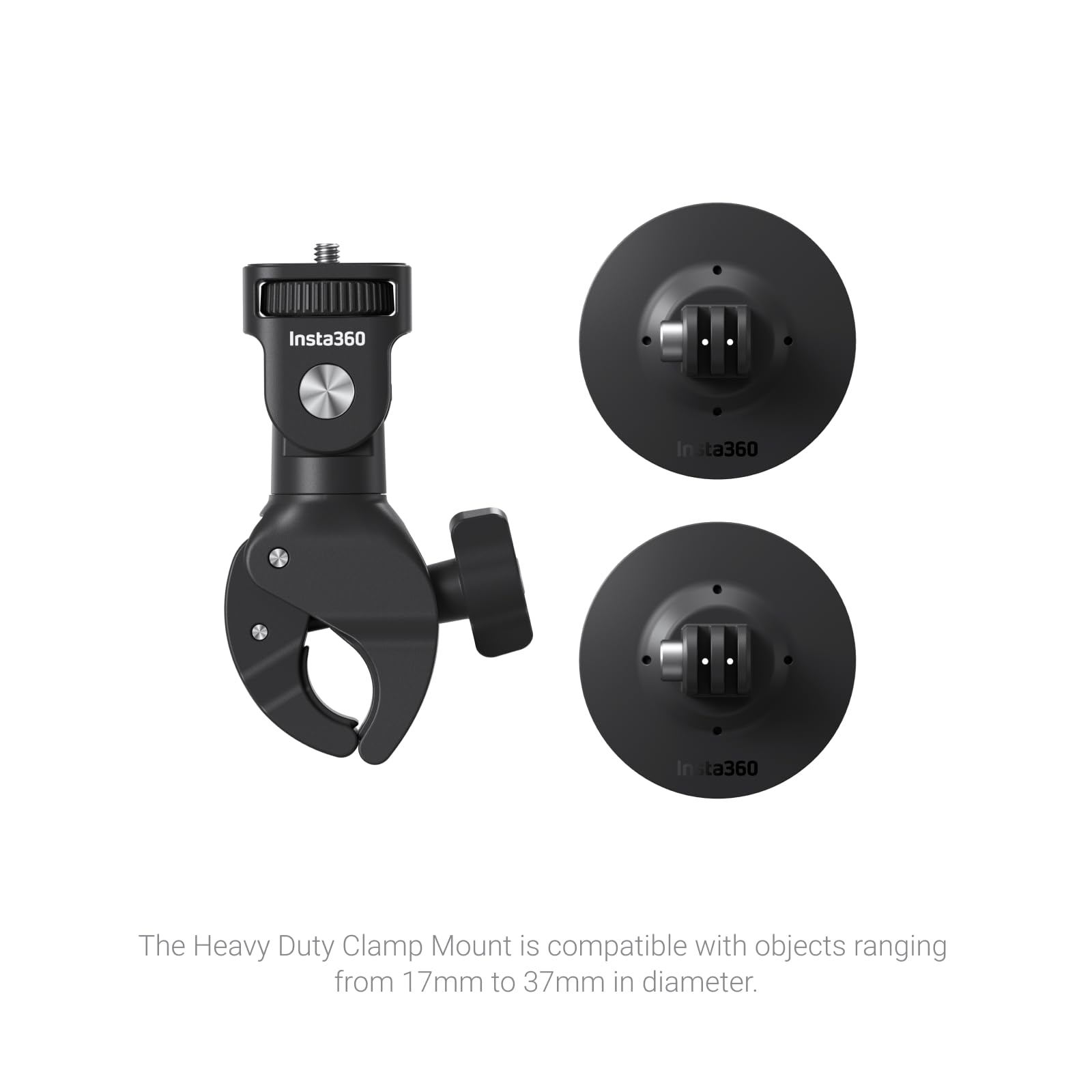 Ein Insta360 Schwerlast-Klammermount mit zwei runden Saugnäpfen auf weißem Hintergrund.