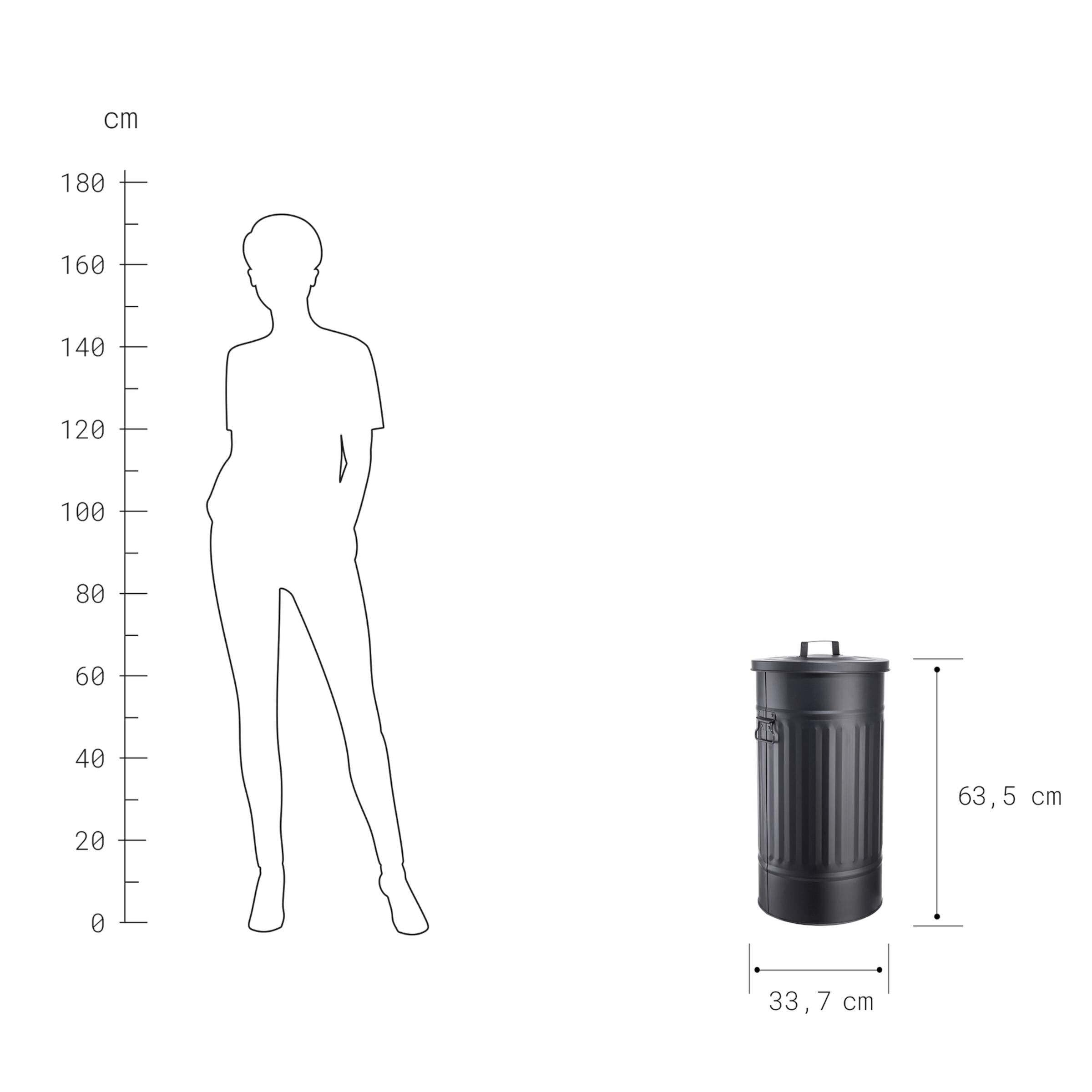 Dessin coté avec silhouette de femme et poubelle grise, hauteur 63,5 cm, largeur 33,7 cm.