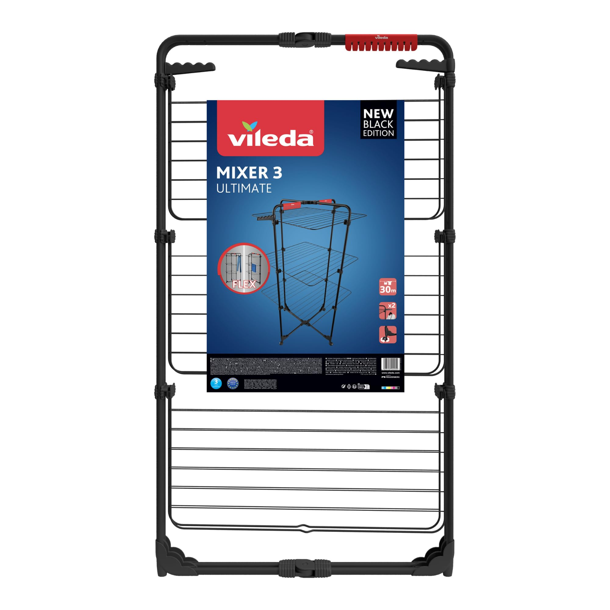 Schwarzer Vileda Mixer 3 Ultimate Wscheständer mit Produktverpackung.