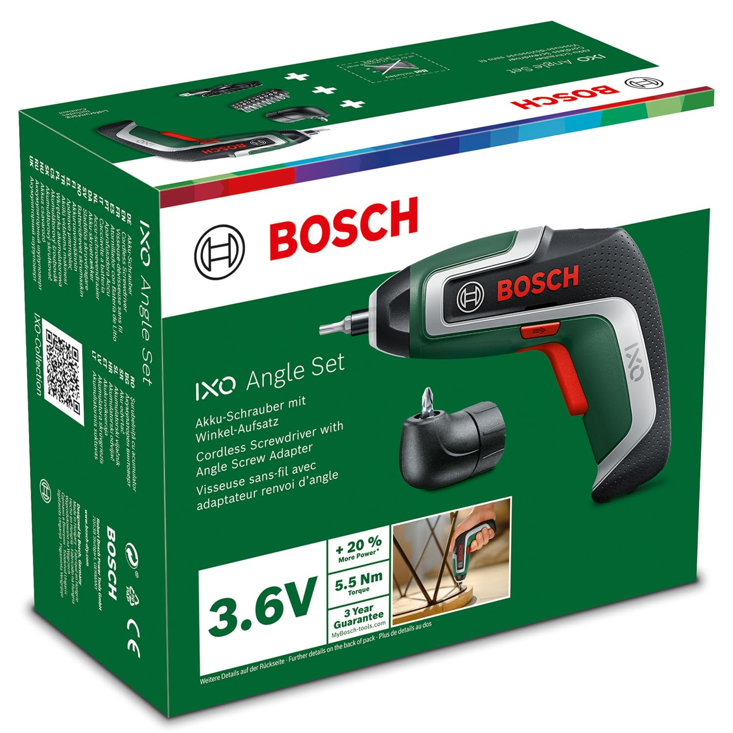 Scatola verde per cacciavite a batteria Bosch IXO con attacco angolare.