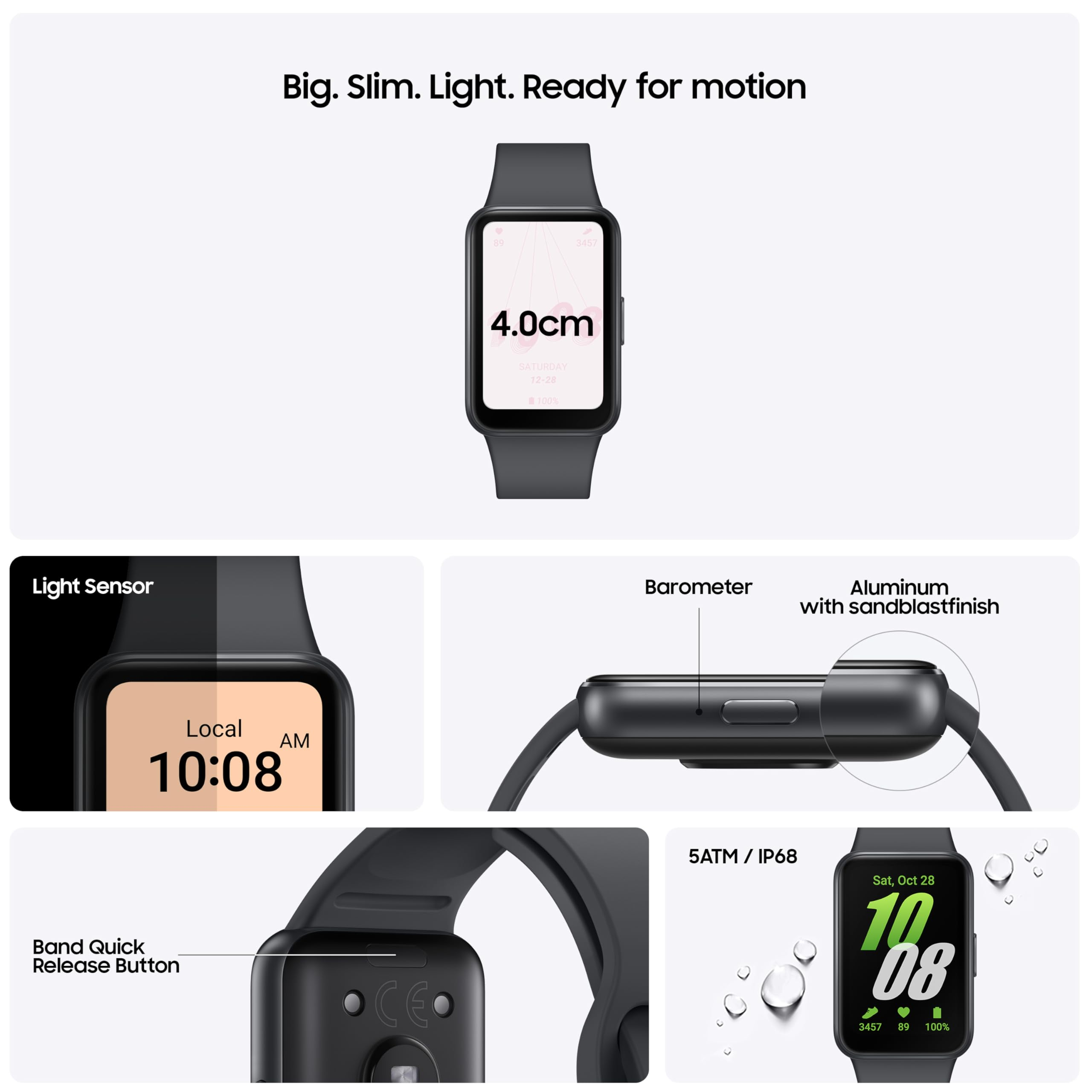 Introduzione alle funzioni di uno smartwatch nero con display chiaro e cinturino.