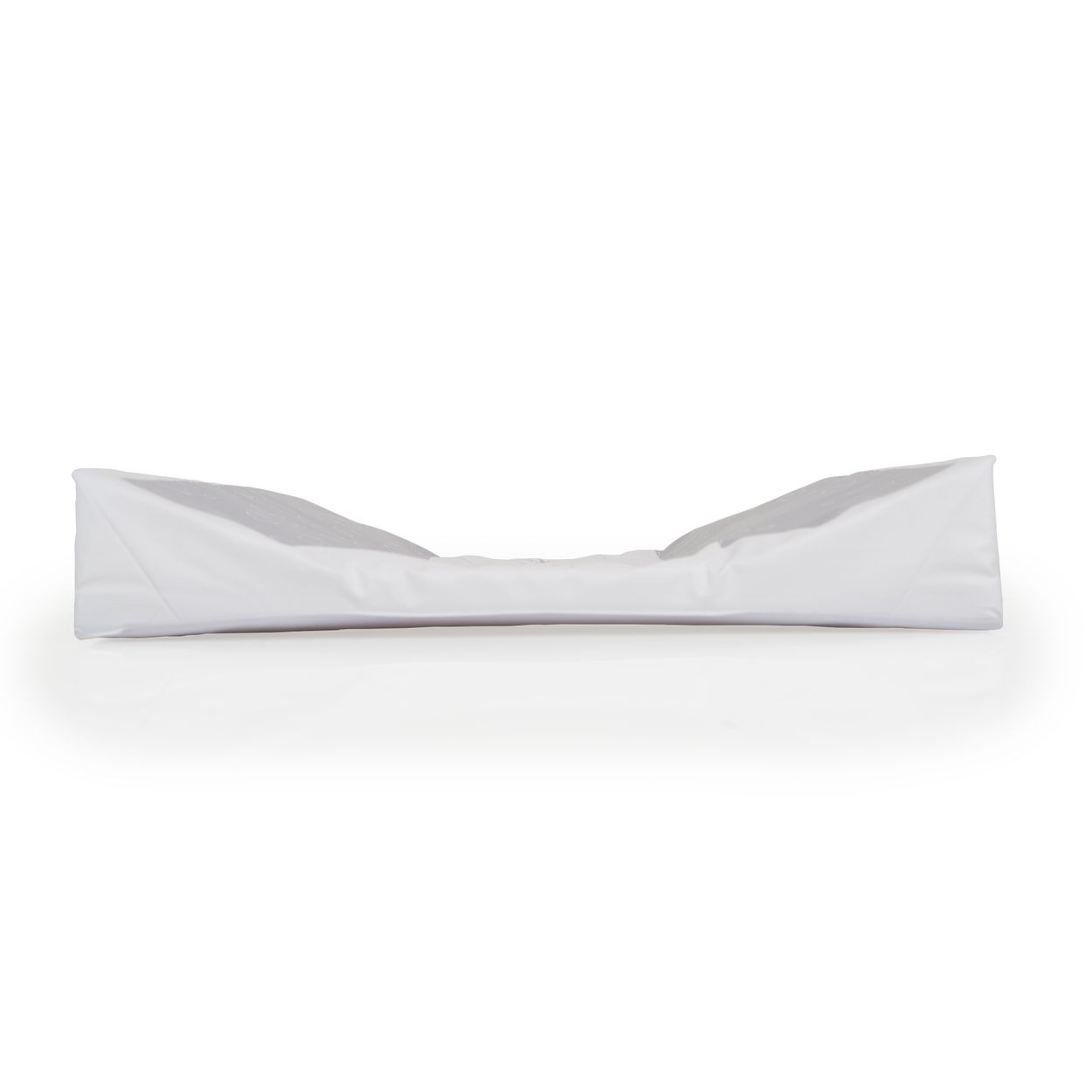 Ein weißes ergonomisches Positionierungskissen mit erhöhten Enden und flacher Mitte.