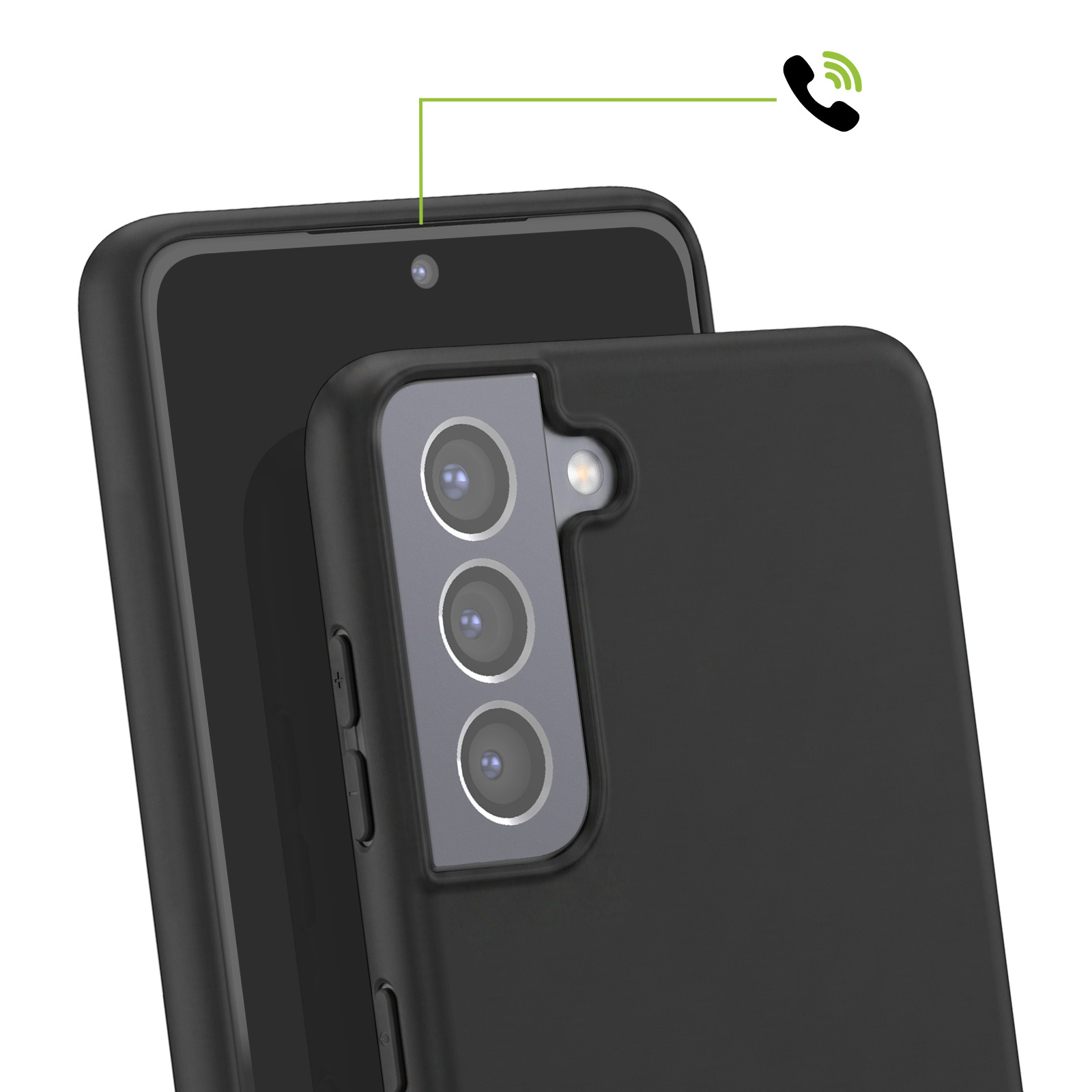 Zwei schwarze Smartphones mit Schutzhüllen vor weißem Hintergrund.