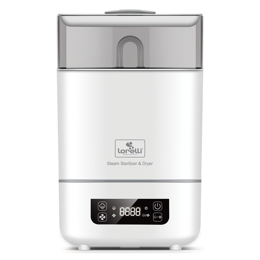 Weißer Lorelli Dampfsterilisator und Trockner mit Digitaldisplay.